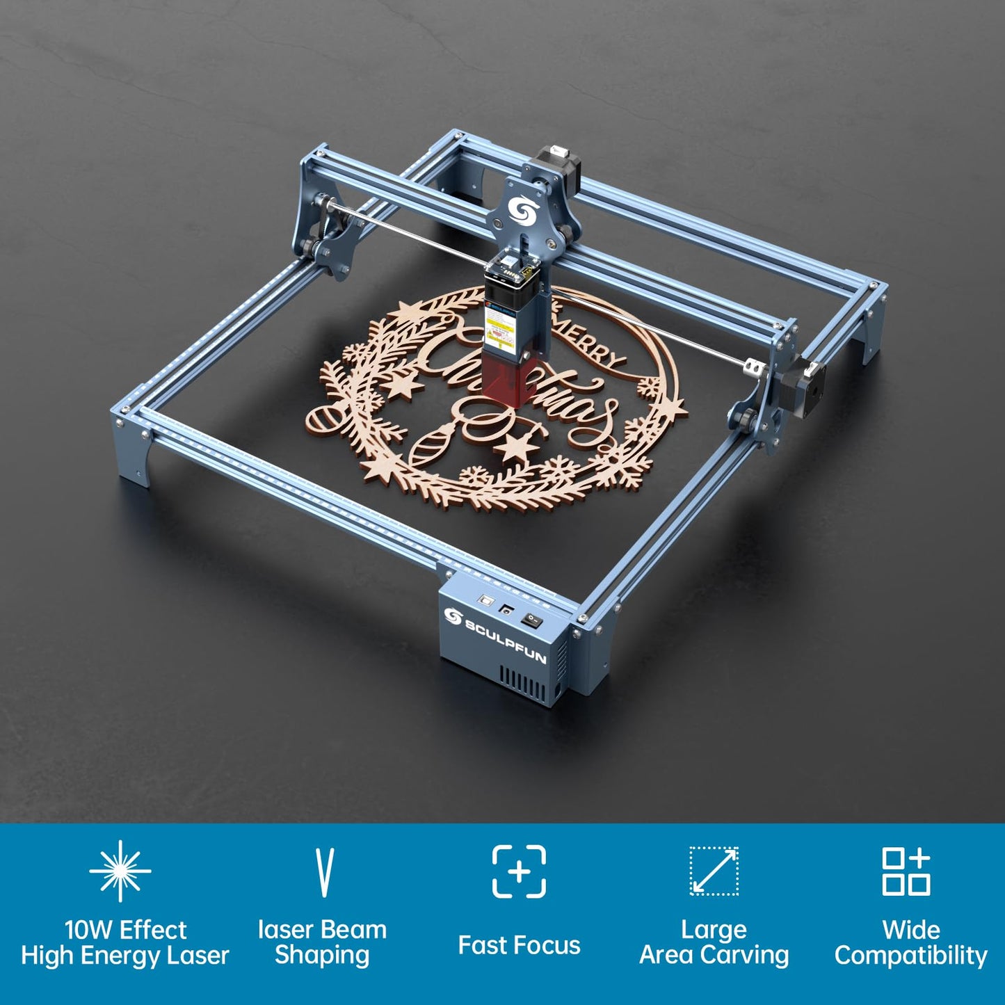 SCULPFUN S9 Pro 10W Laser Engraver, 0.06mm High Precision Laser Engraving Machine, Up to 20mm Wood 15mm Acrylic Laser Cutter, Laser Engraver Machine for Wood Metal Acrylic Leather