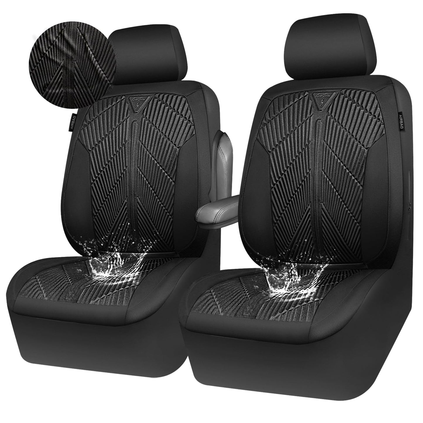 CAR PASS Waterproof Car seat Covers Front Seats Covers Neoprene Wetsuit, All-Weather Non-Slip Durable, Universal Fit for SUV Sedans Trucks Vans Automotive, Armrest Airbag Compatible, Emboss 2 Black