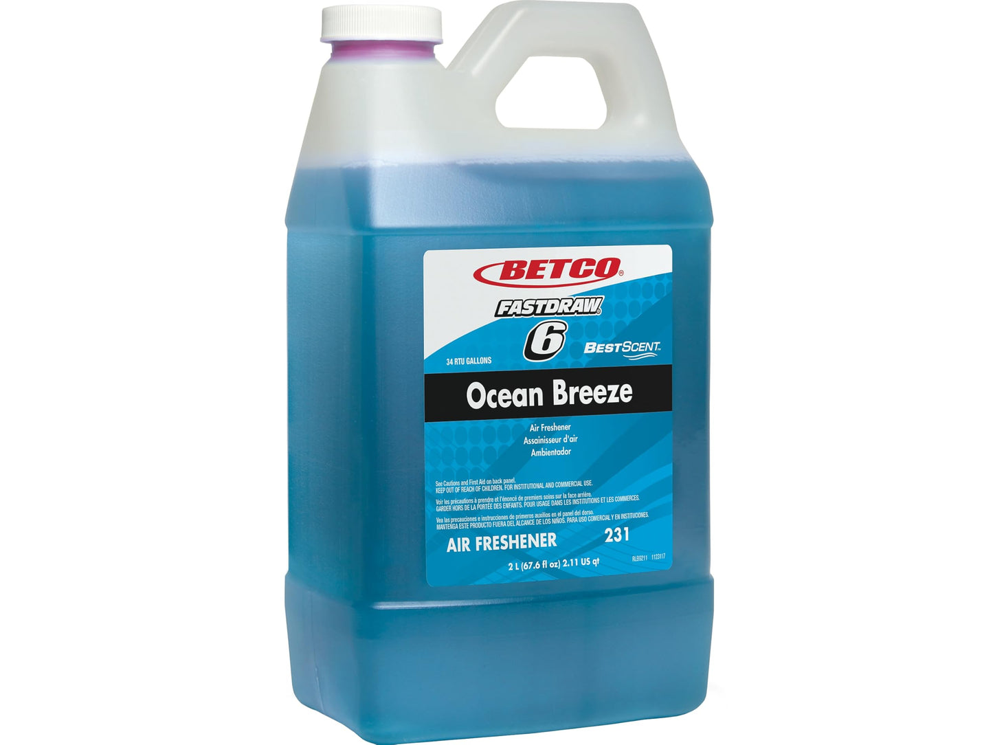 Betco BestScent Air Freshener, Ocean Breeze, 2 Liter, Case Of 4 Bottles