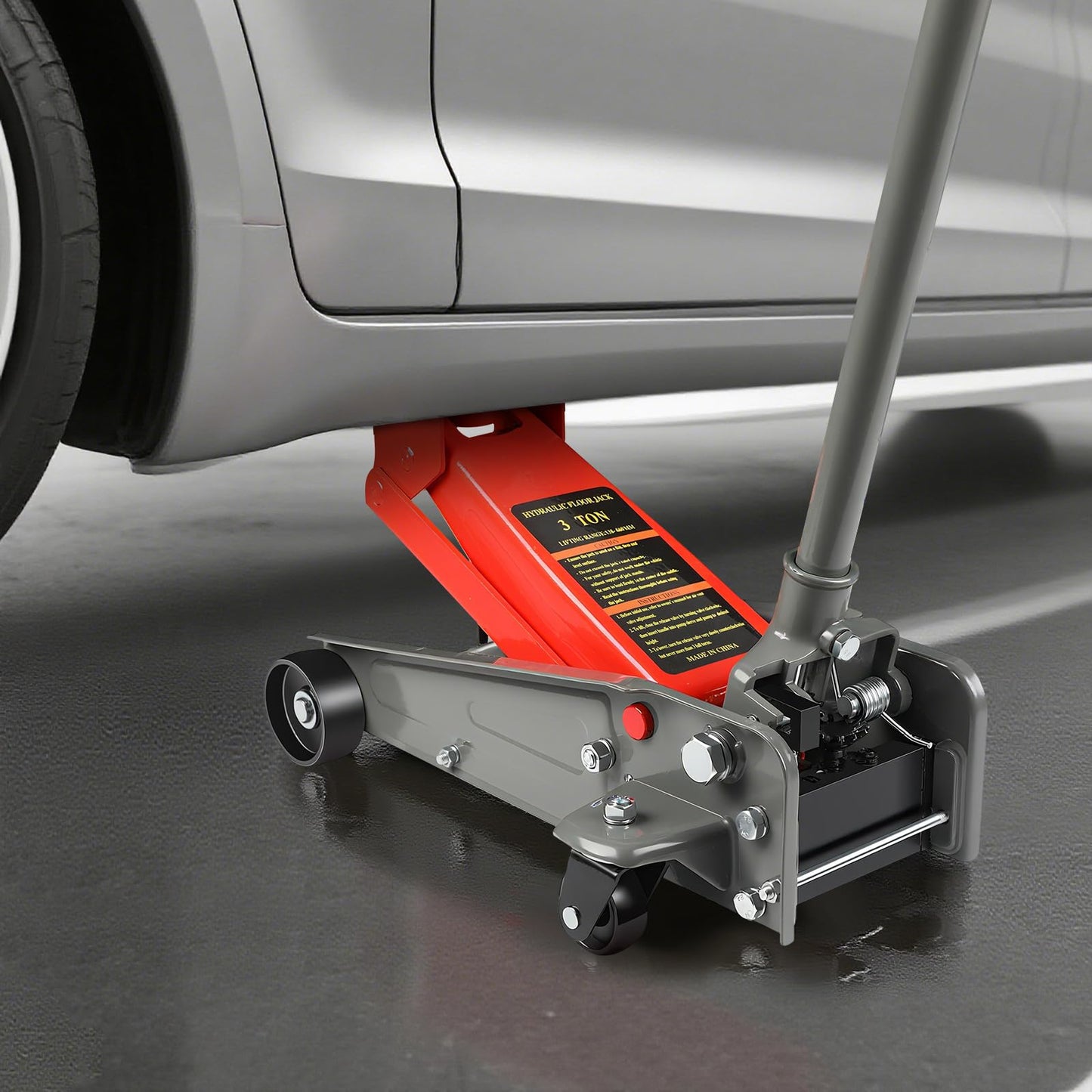 LARBANKE 3 Ton Floor Jack,6600 LBS Heavy Duty Hydraulic Floor Jack with Wheels,Lift Range:5.31'' -18.11'',Carbon Steel Material,Suitable for Home,Garage and Repair Shops,Red