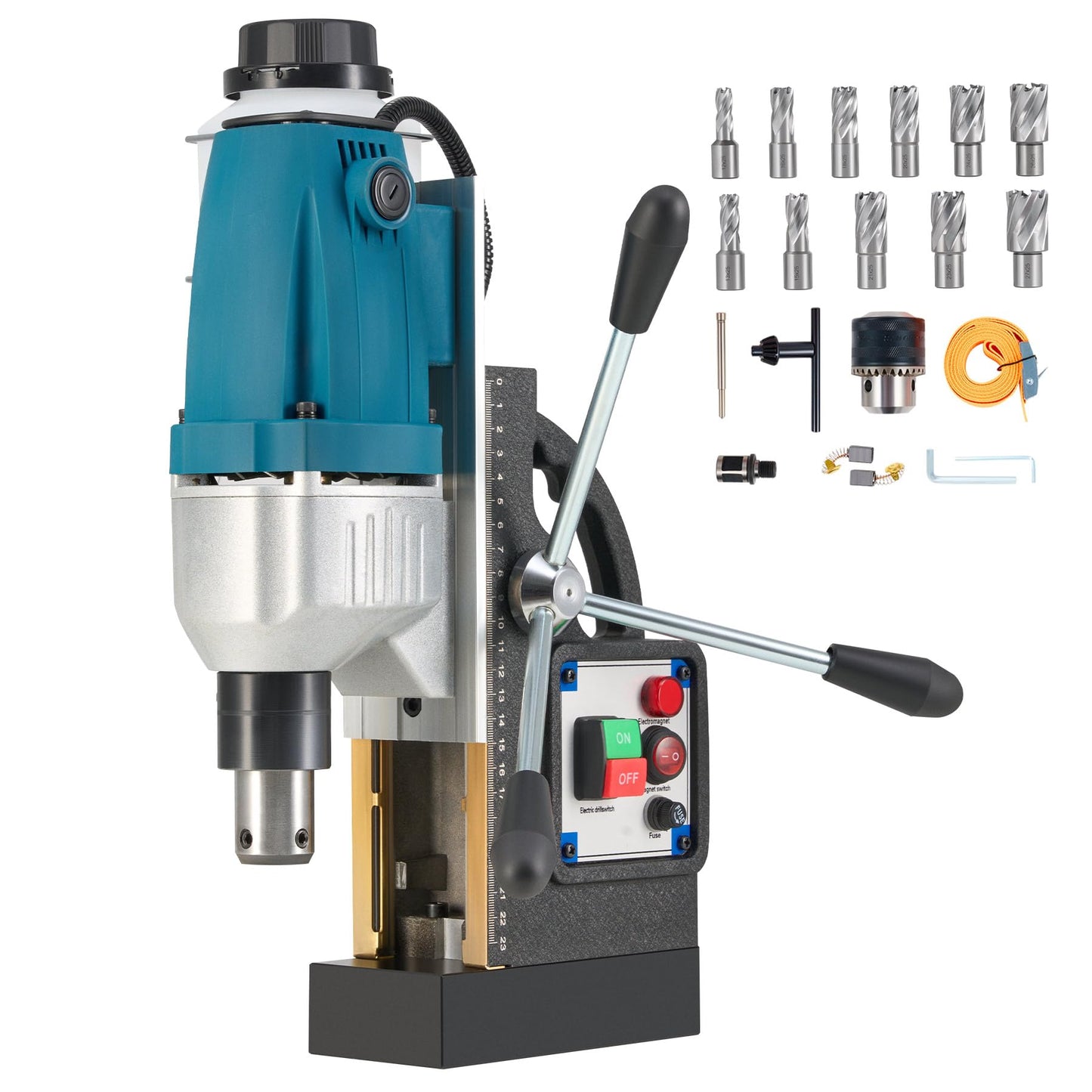 ZELCAN 1100W Mag Drill Press, Portable Magnetic Drill Press with 1.6" Boring Diameter, Heavy Duty Magnetic Drill with 11 Drill Bits, 2700 lbf 550 rpm Electric Drilling Machine with All-Copper Motor