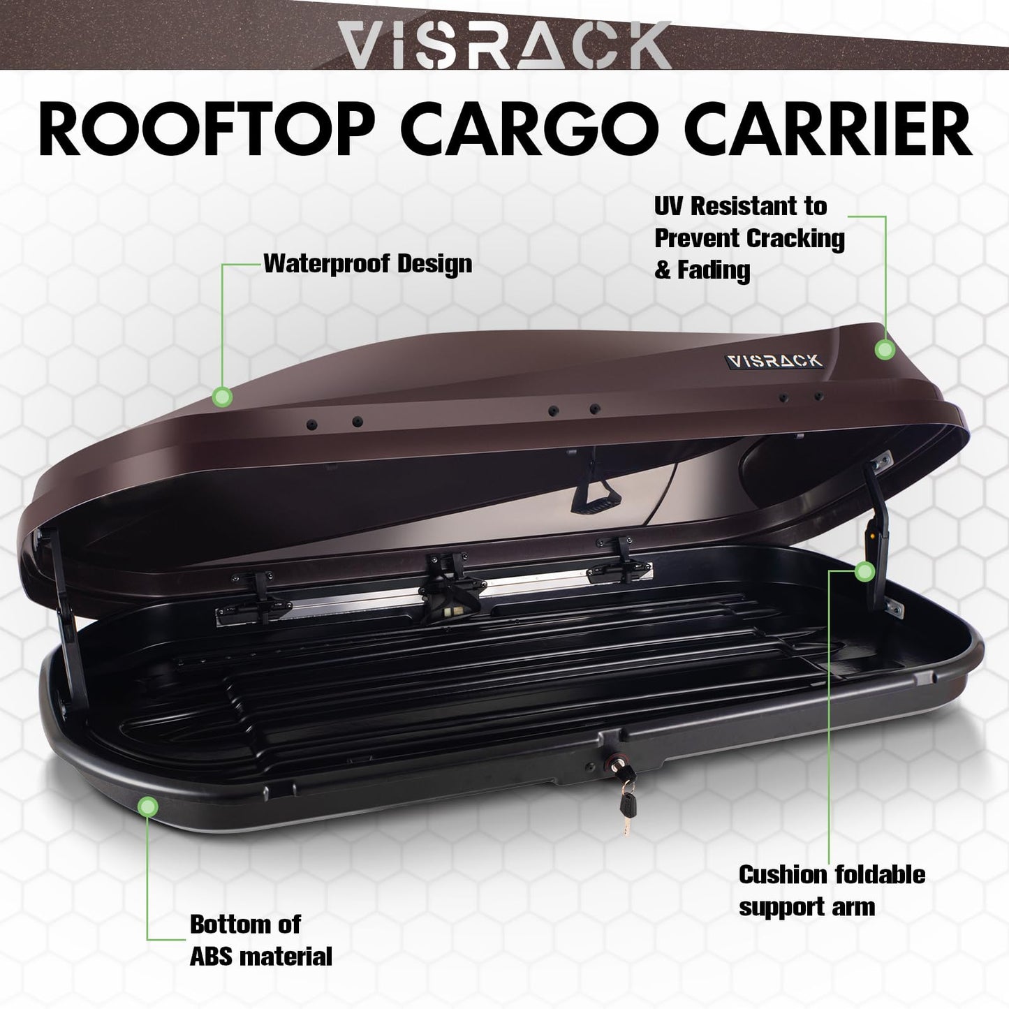 Hard Shell Rooftop Cargo Carrier with Roof Box, Heavy Duty Weatherproof 14 Cubic Feet Rooftop Cargo Carrier for Car Storage, Brown