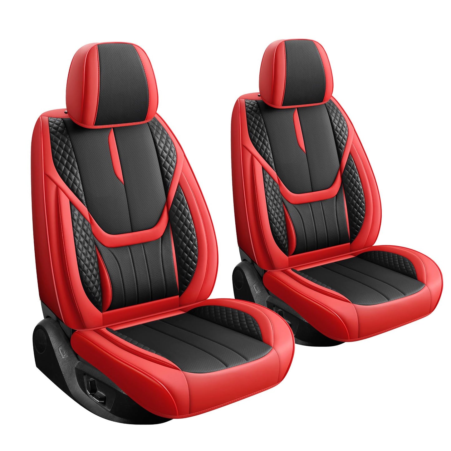 FEINEPRO Car Seat Covers Full Set - Universal Seat Covers for Cars SUV Truck – Faux Leather Automotive Seat Covers, Breathable & Waterproof Front and Rear Seat Protectors, Fit for Most Cars-Redblack