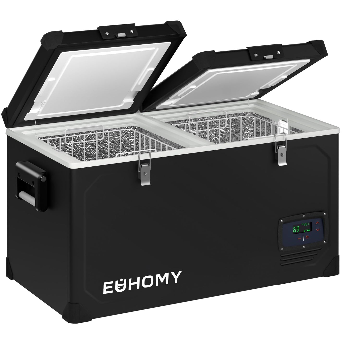 EUHOMY 12 Volt Refrigerator, 69QT Electric Cooler Powered by SECOP, Dual Zone Car Refrigerator -4℉~68℉, 12V Fridge 12/24V DC 110-240V AC, Portable Freezer for Camping, Travel, Boat