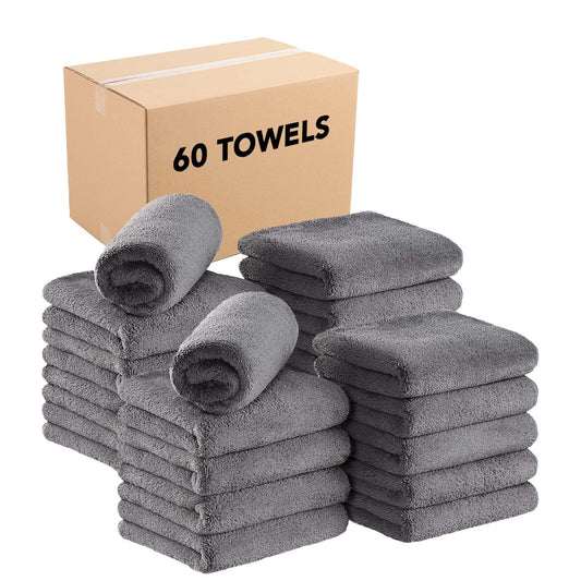 Arkwright Microfiber Coral Fleece Salon Towels Bulk - Case of 60 - Bleach Safe Resistant, Absorbent Hair Drying Towel Set, Perfect for Resort, Hotel, and Spa, 16 x 27 in, Grey