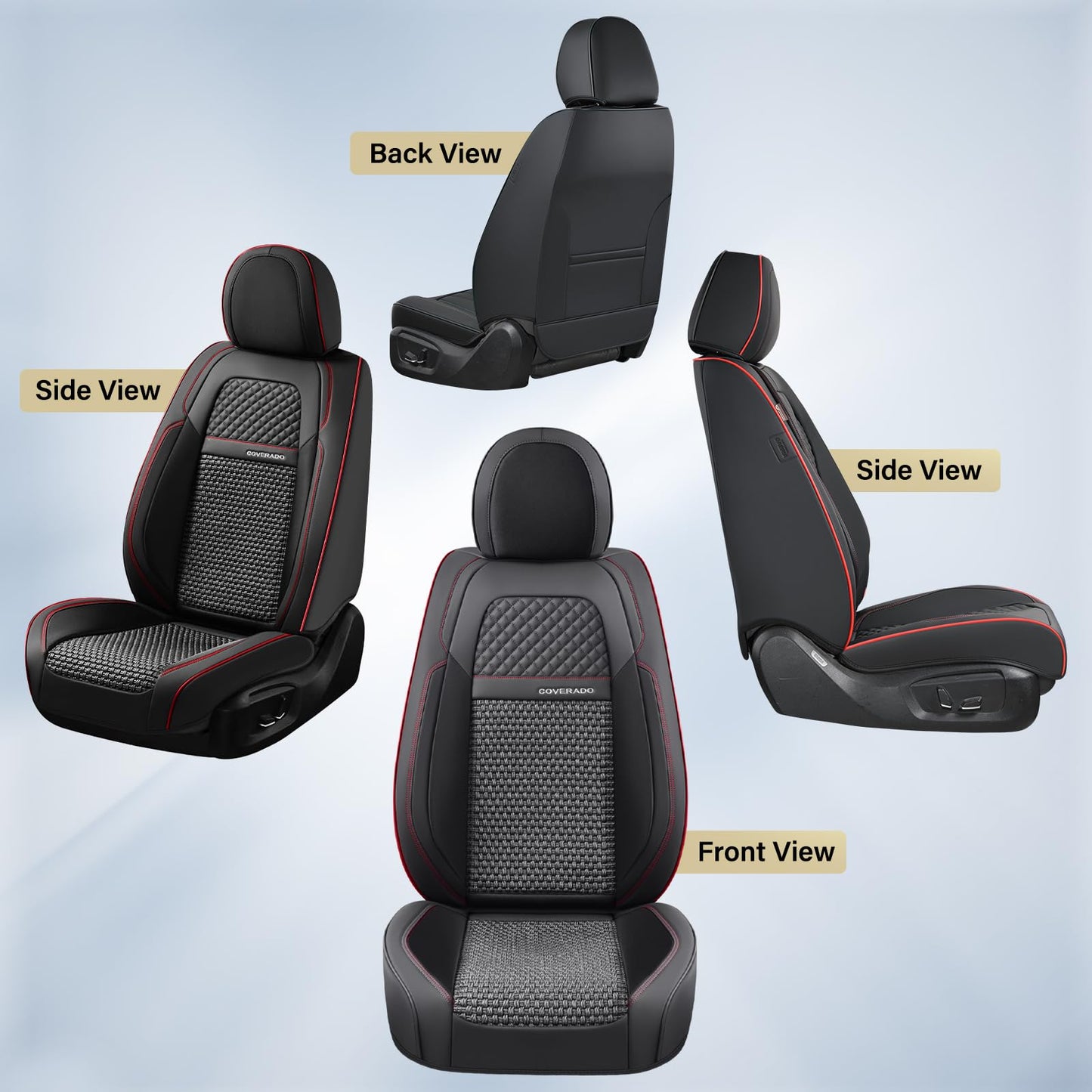 Coverado Car Seat Covers Full Set, Nappa Leather Black Seat Covers for Cars, Waterproof Car Seat Protector, Front and Back Seats Universal Fit for Most Vehicles