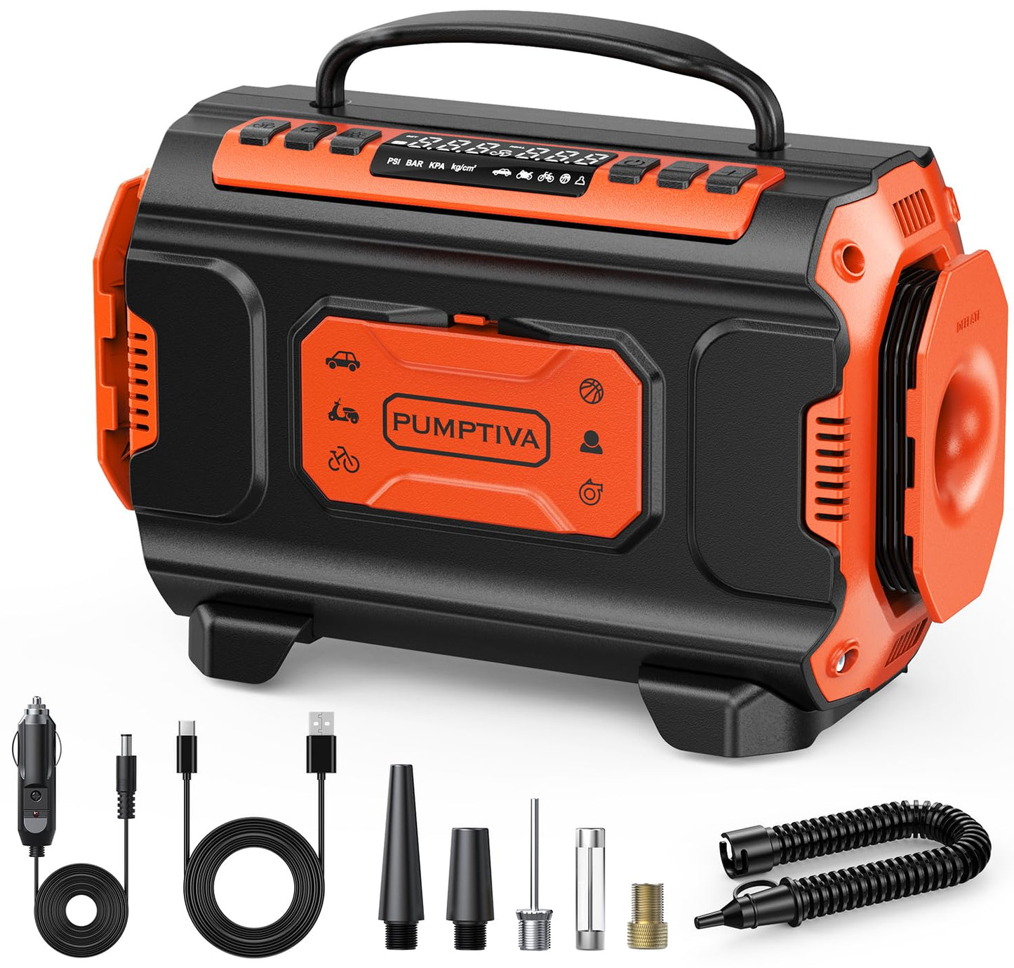 Tire Inflator Portable Air Compressor, 12V DC 110V AC Car Tire Pump, Air Mattress Pump with Inflation & Deflation Mode, Dual Powerful Motors Air Pump for Car, Bicycle, Air Mattress