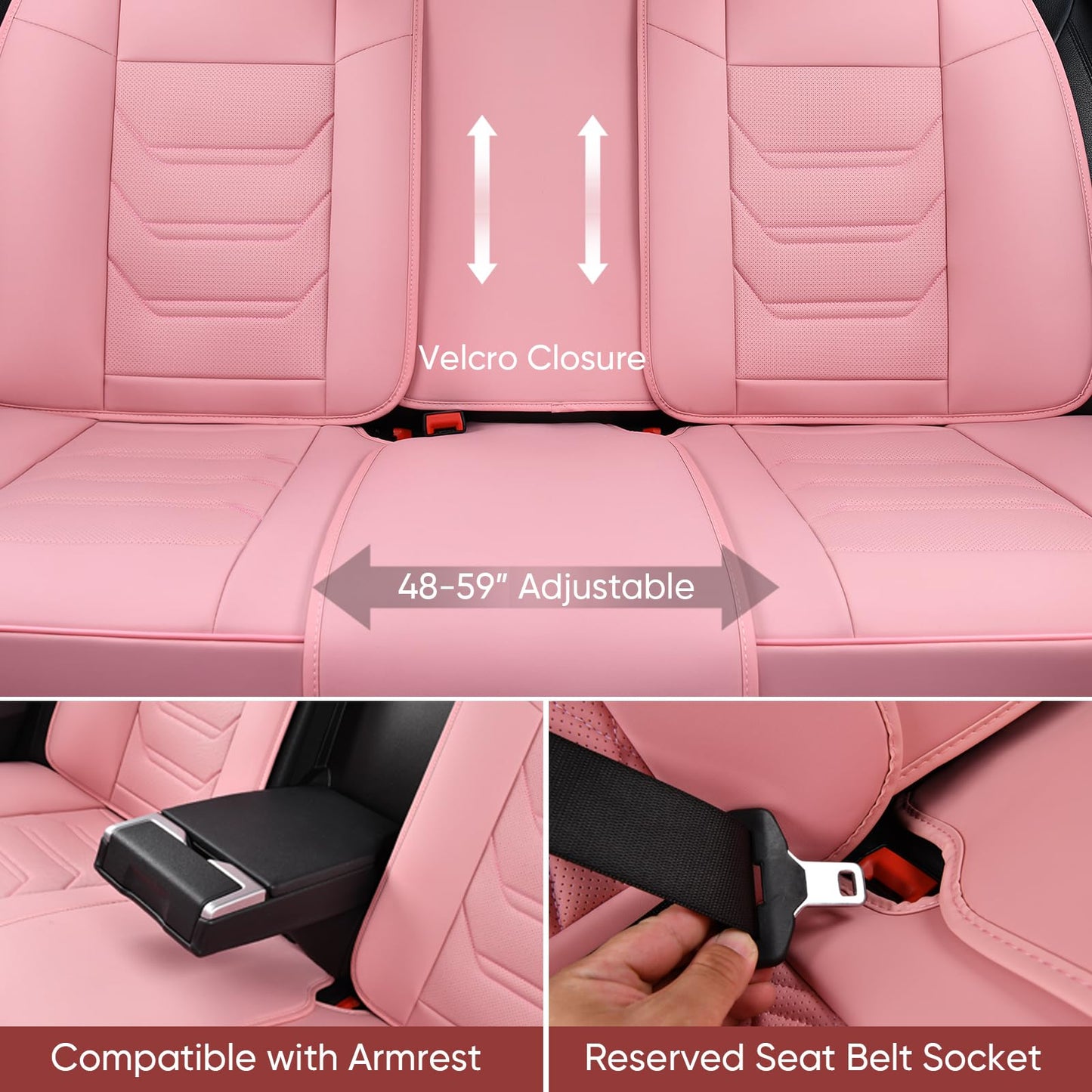 TIEHESYT Pink Car Seat Covers Full Set, Breathable Leather Automotive Front and Rear Seat Covers with Headrest, Waterproof Auto Seat Protectors Fit for Most Sedans SUV Pick-up Truck