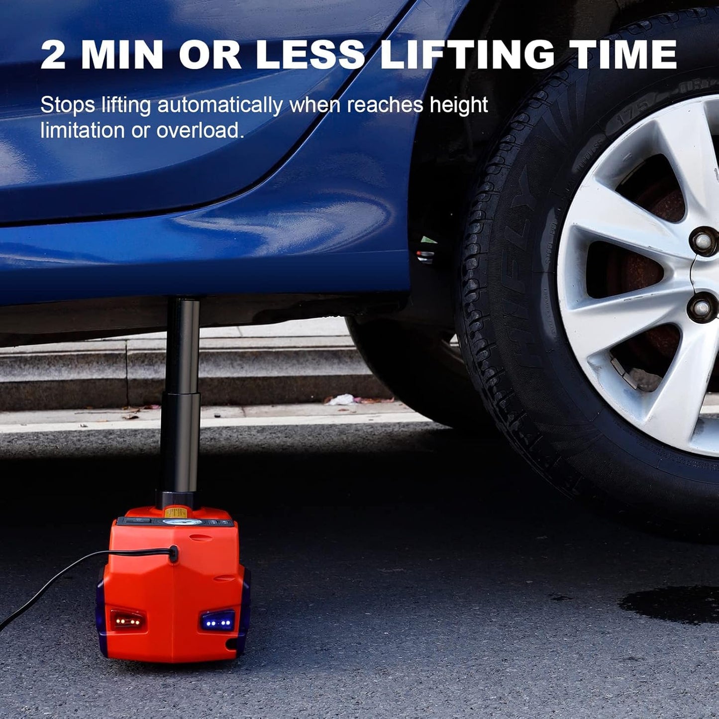 Electric Car Jack Kit 5 Ton 12V Floor Jack with Impact Wrench and Tire Inflator Pump Portable Hydraulic Car Jack for SUV Sedans Tire Change with LED Light, Lifting Height 6 to 17.7 Inch