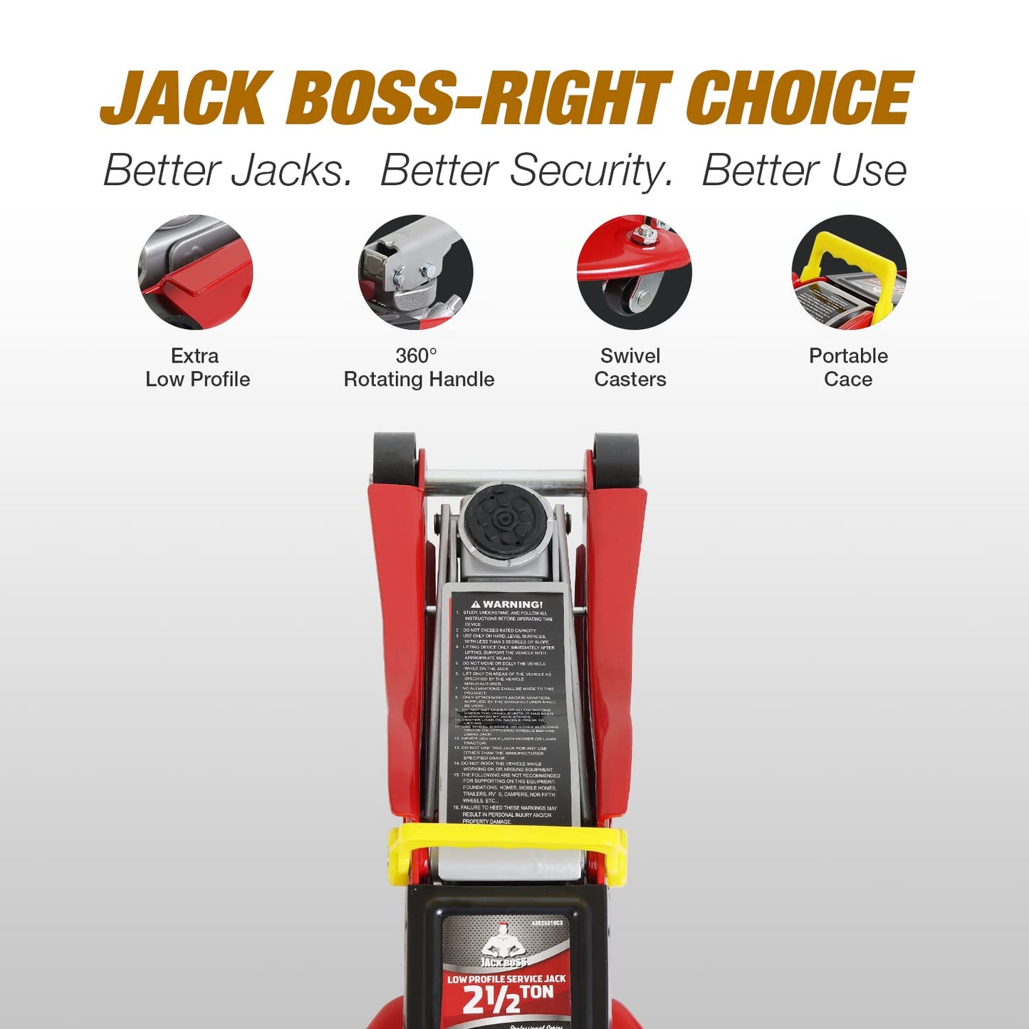Jack Boss Floor Jack 2.5 Ton (5500 LBs) Hydraulic Low Profile Trolley Car Jack with Portable Storage Case, Lifting Range 3.5" to 14", Fit Use for Automotive Sedans, Red