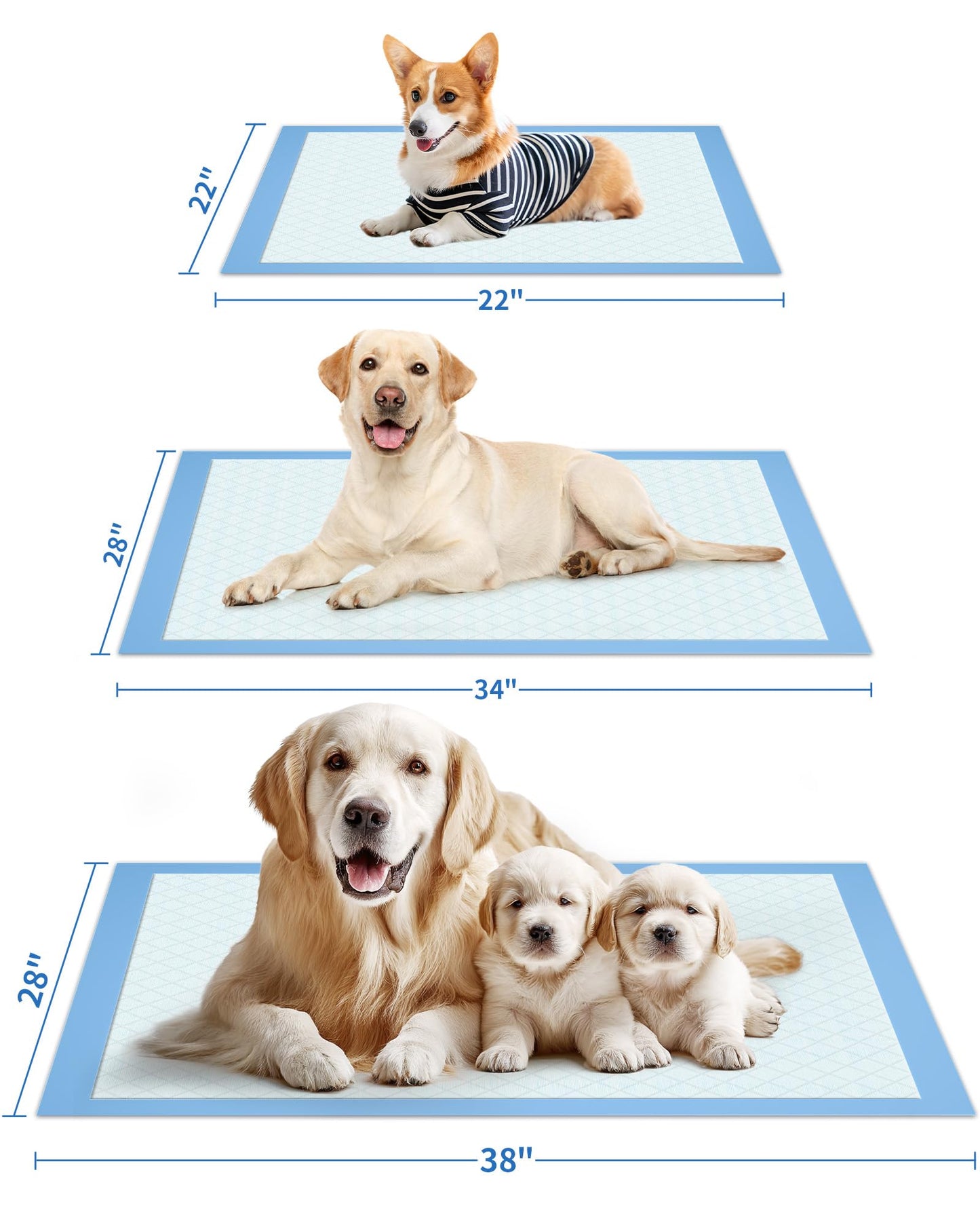 Powools 100-Pack X-Large Puppy Pads - 34'' x 28'' Pee Pads for Dogs Potty Training with Leak-Proof Quick-Dry Design, 6-Layer Wee Wee Pads for Dogs, Blue