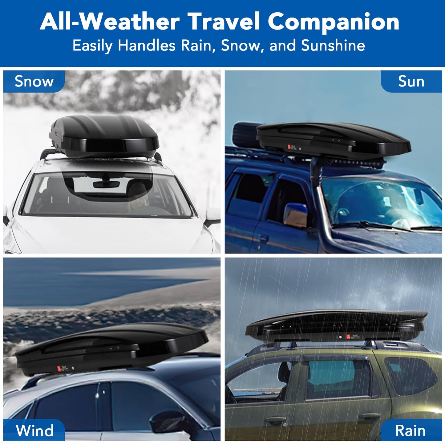 Garvee Heavy Duty Hard Shell Roof Top Cargo Carrier - 69(L) x33(W) x11(H) Waterproof Lockable Storage Box Capacity 165 Lbs 17 Cu Ft - Tool-Free Install- Fits SUV, Truck, Van (17 Cubic Ft)