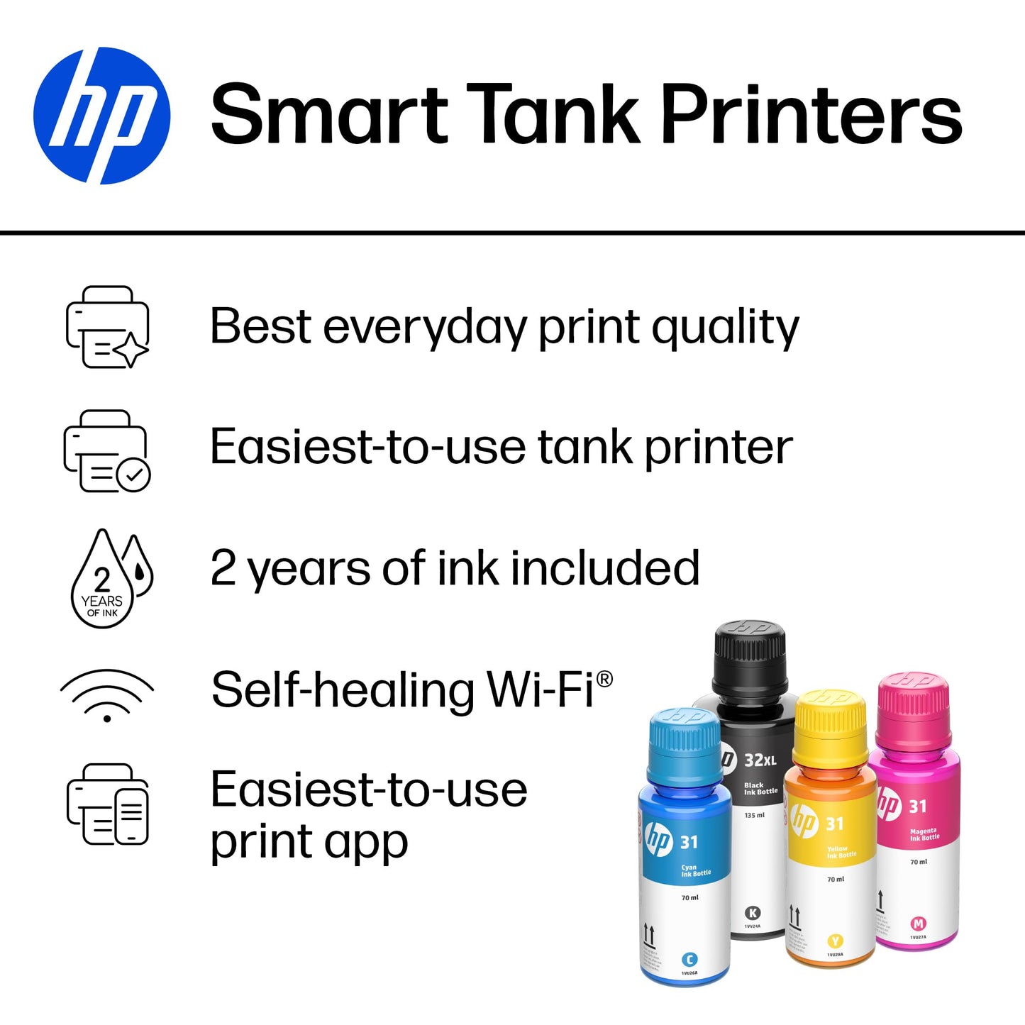 HP Smart Tank 7301 Wireless All-in-One Ink Tank Printer, Scanner, Copier with 2 years of ink included, Best-for-home office, Refillable, AI-enabled (28B70A)