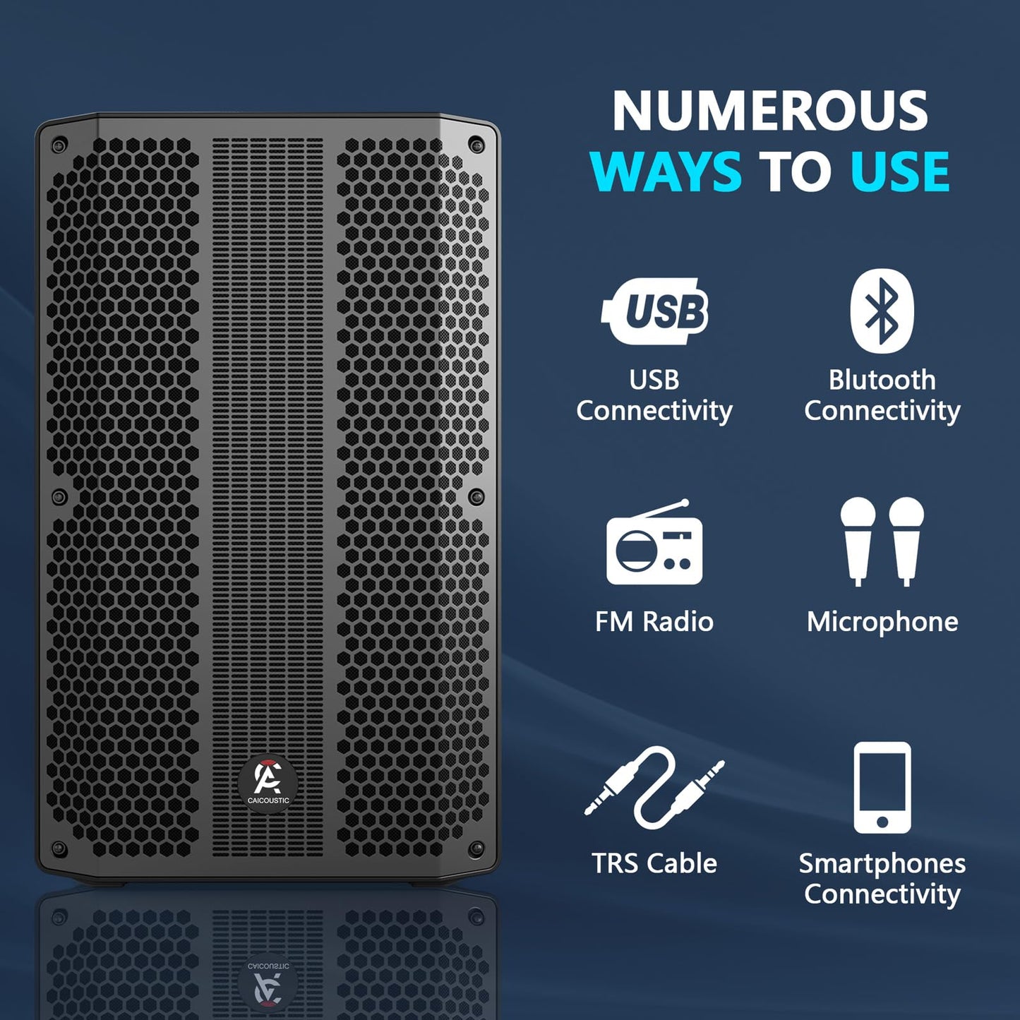 CAICOUSTIC 12-inch PA Speaker System with Bluetooth – Portable Dual DJ Speakers with Stands, Full-Range Stereo Sound for Events & Performances