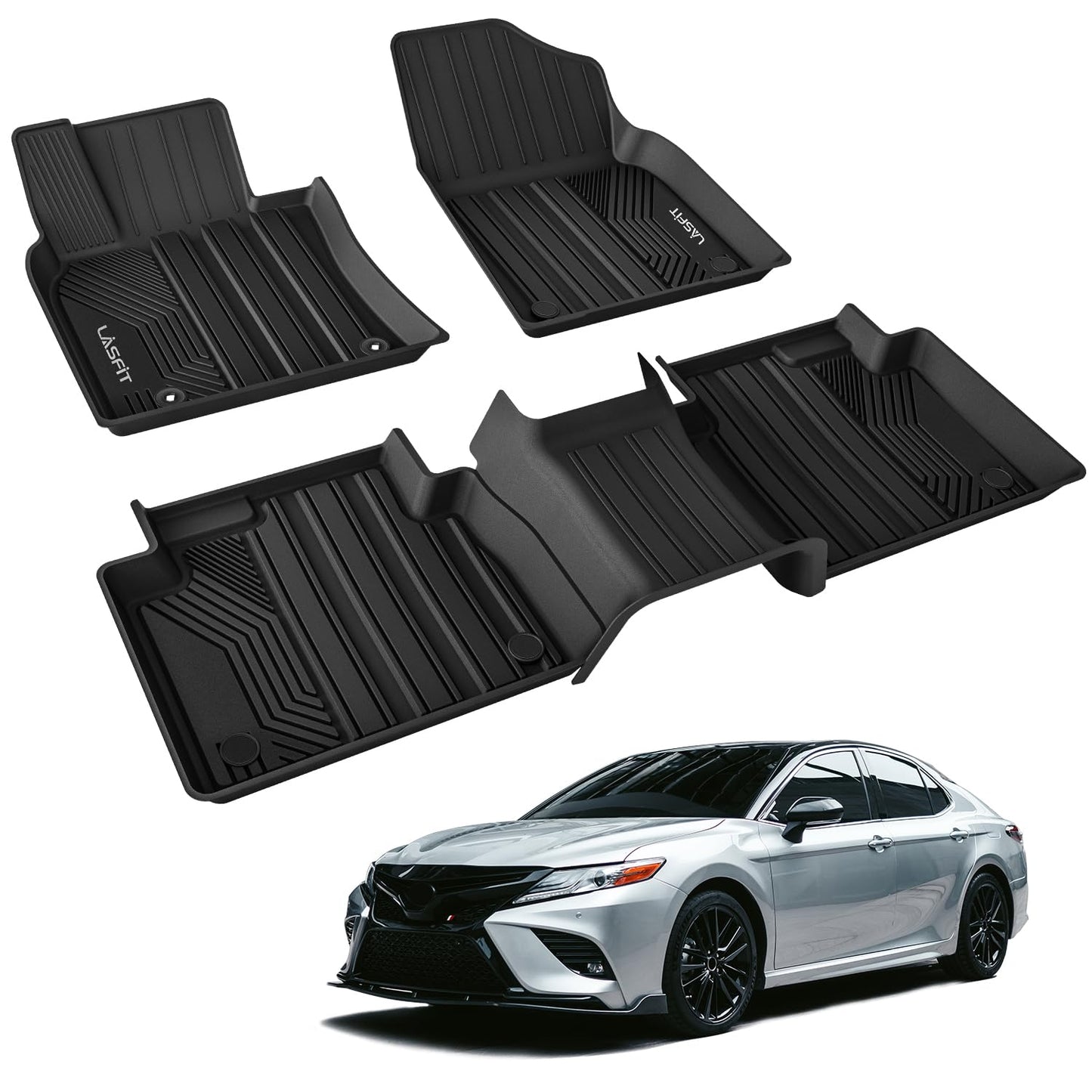 LASFIT Floor Mats for Toyota Camry 2024-2018 FWD Only (Not Fit Hybrid or AWD), All Weather Custom Fit Floor Liner for Camry L/LE/SE/TRD/XLE/XSE Front & Rear 2 Row Car Mats, Black