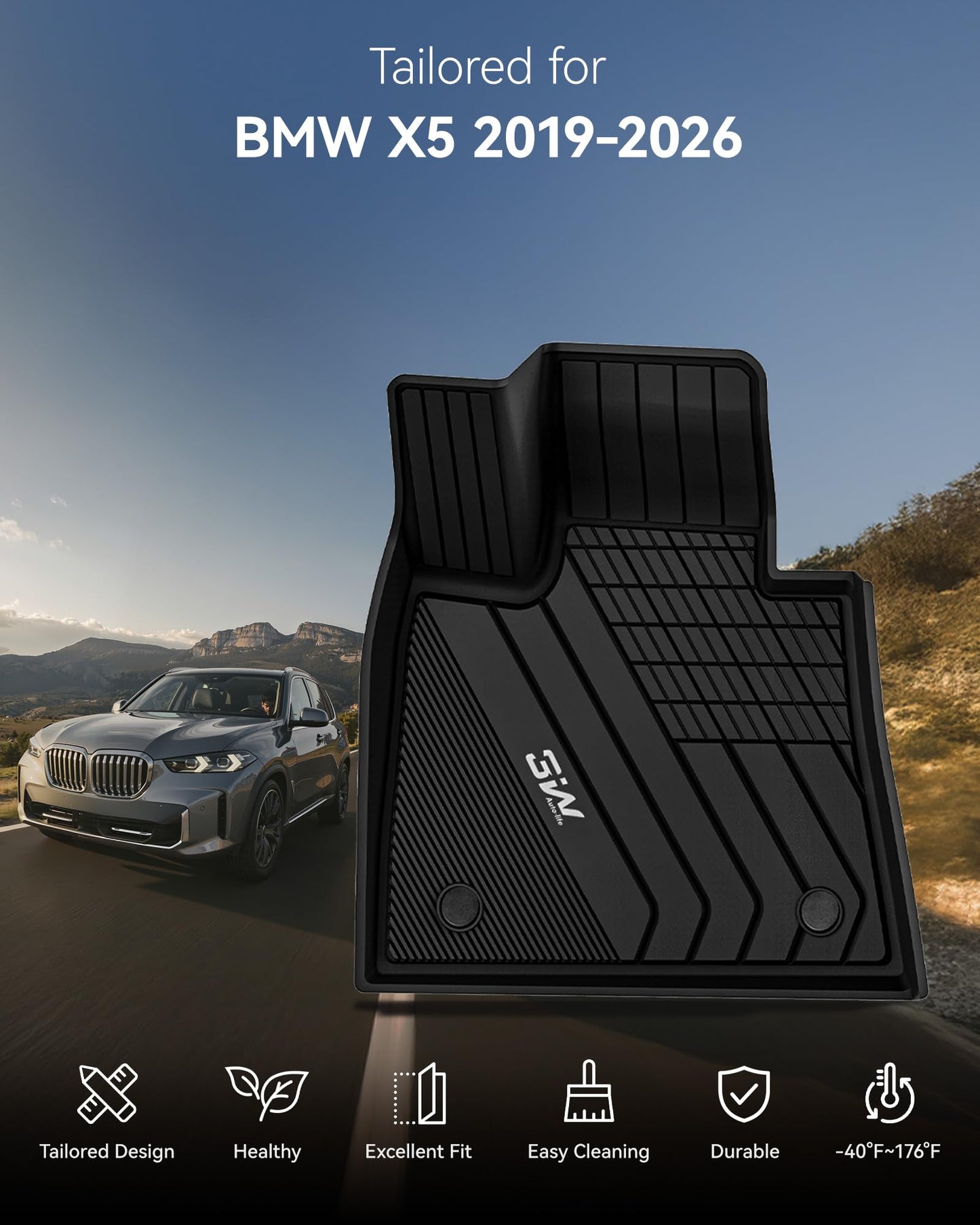 3W Floor Mats & Cargo Liner Custom Fit for BMW X5 2019-2024 2025 2026 40i/45e/50e/50i/M/M50i/M60i TPE All-Weather Full Set Heavy Duty Floor Liner and Trunk Mat Accessories (Only for 5 Passenger)