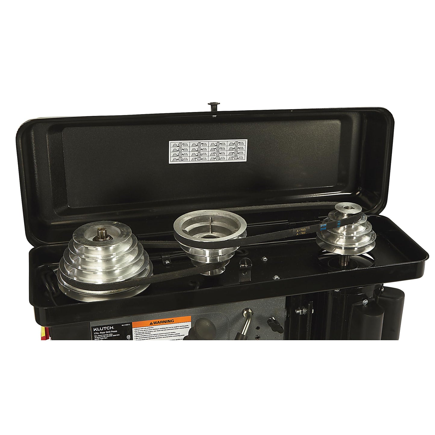 Klutch 17in. Floor Drill Press, 1 HP, 120 Volts, 5/8in. Chuck w/1in. Drilling Capacity, 45° Table Tilt