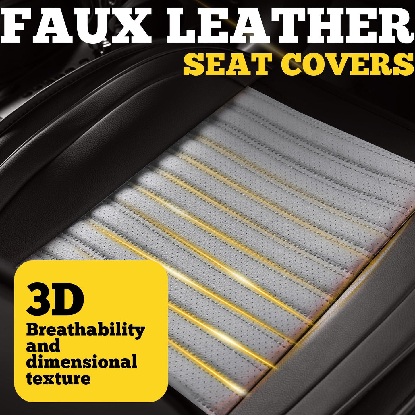 LINGVIDO Car Seat Covers, Breathable and Waterproof Faux Leather Automotive Seat Covers for Cars SUV Truck Sedan,Universal Anti-Slip Driver Seat Cover with Backrest (Full Set, Gray+Black)