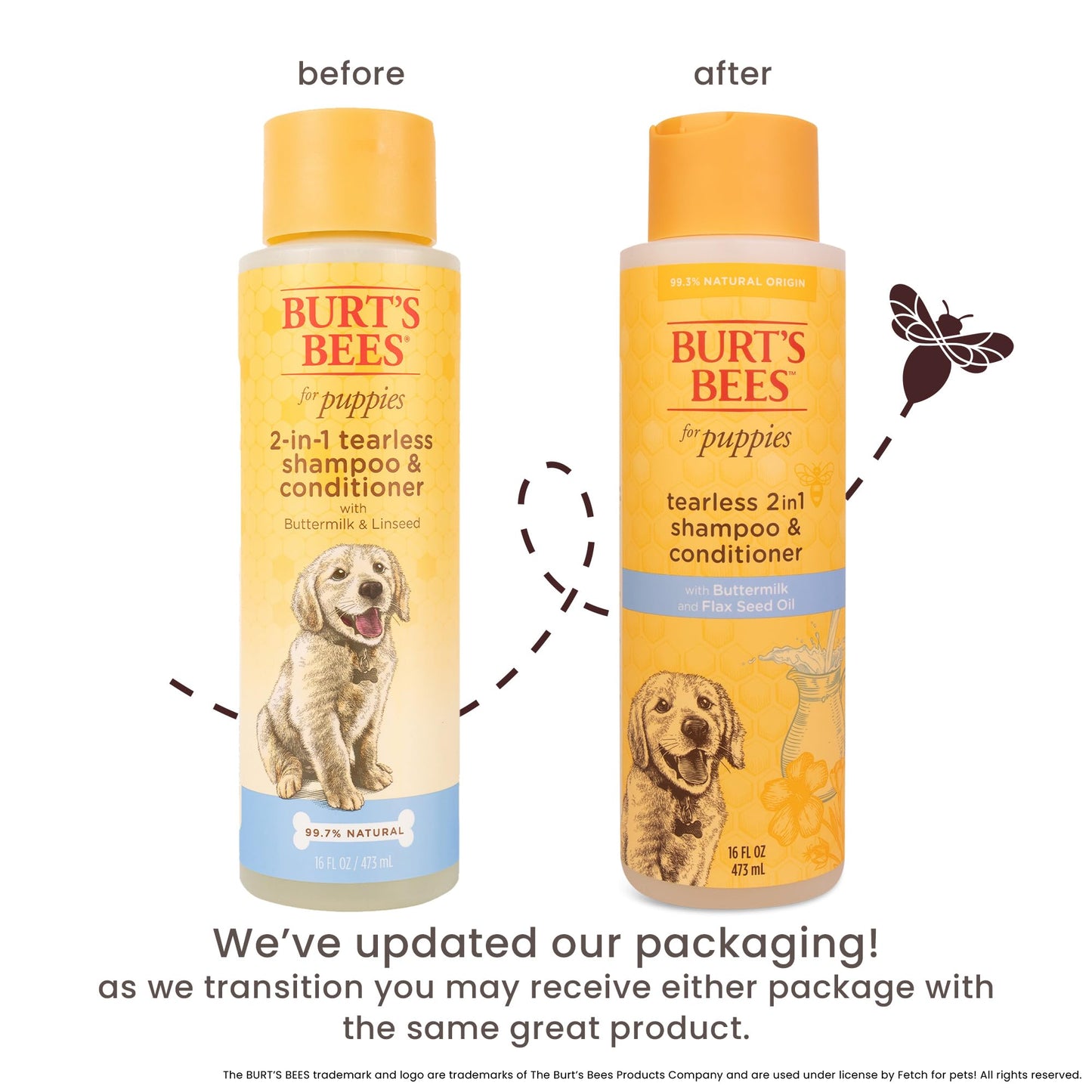 Burt's Bees for Pets Tear Free Puppy Shampoo and Conditioner - Tearless Dog Wash for Puppies, Pet Grooming Supplies, Gentle Dog Shampoo and Conditioner, Puppy Essentials for Easy Groom, 16 Fl Oz