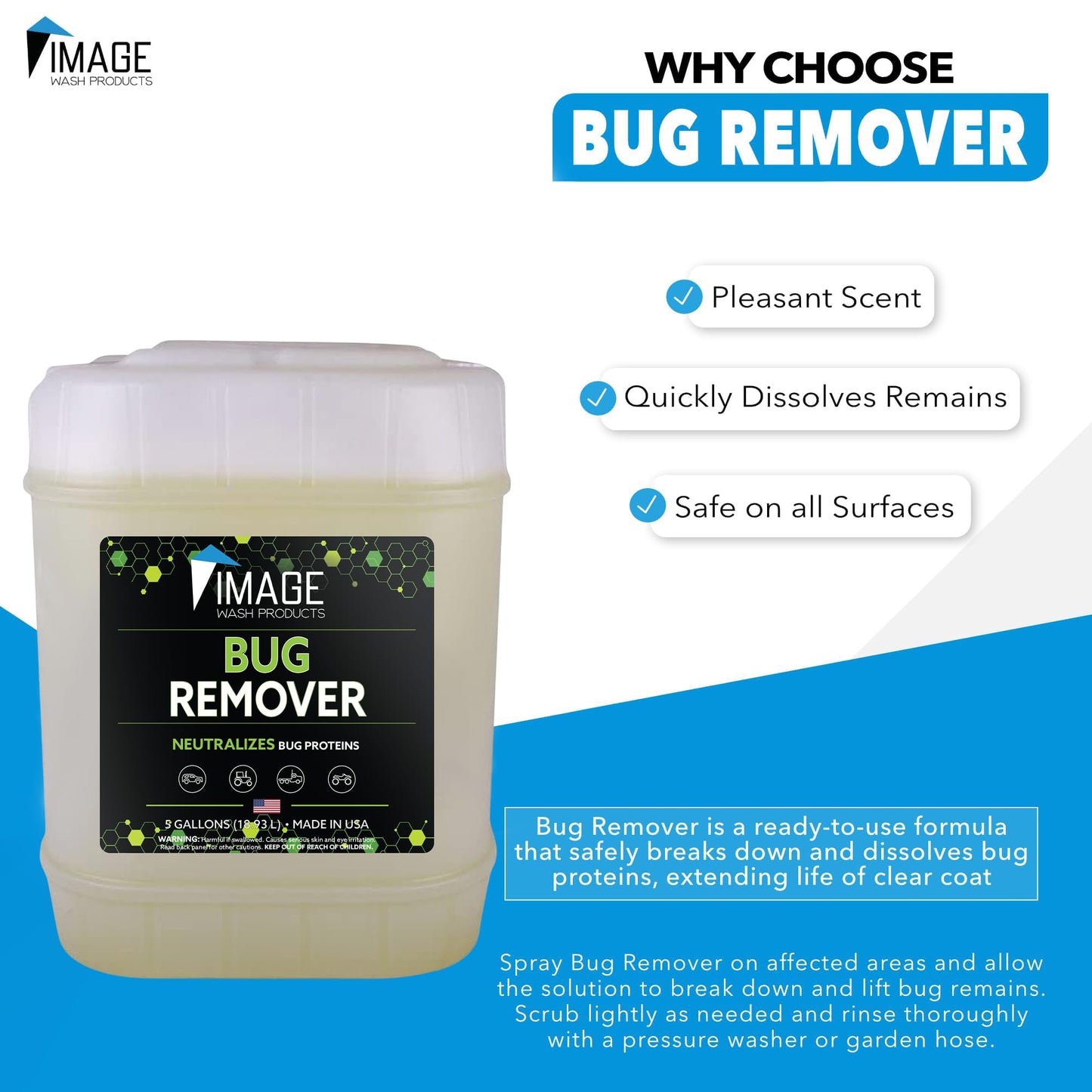 Image Wash Products Bug Remover – (5 Gallon) Best Bug Remover for Cars/Truck Exterior | Bug Cleaner for Vehicles, Car Bug Remover Spray, Bug Off Car Cleaner, Bug Wash for Cars