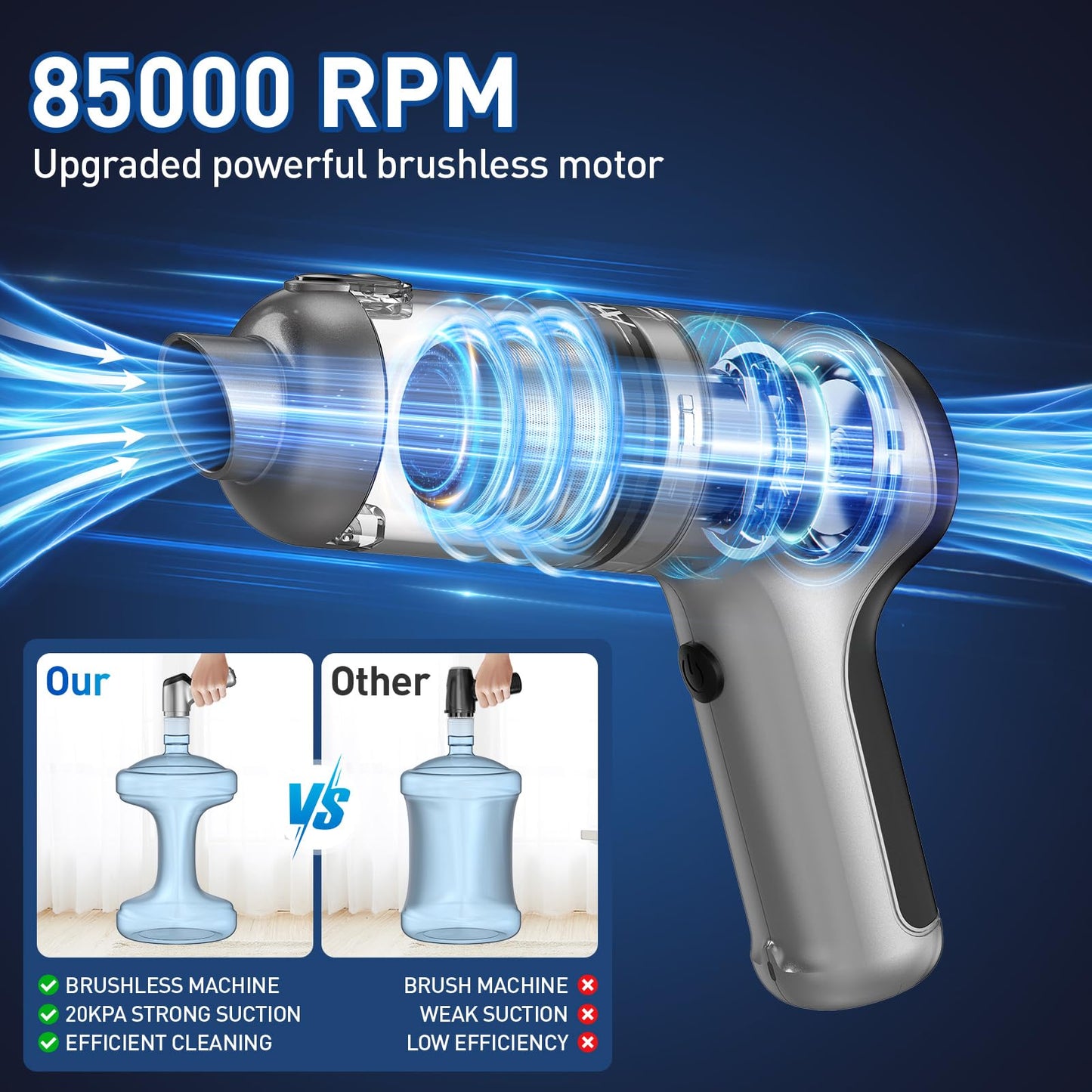 AHNR Handheld Car Vacuum Cleaner Cordless with Brushless Motor, 20000PA High Power Vacuum Cleaner & Air Duster, 3 in 1 Keyboard Portable Mini Hand Held Vacuums Cleaner for Car Home