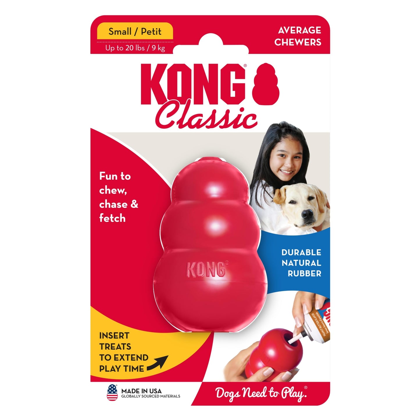 KONG Classic Stuffable Dog Toy - Fetch & Chew Toy for Dogs - Treat-Filling Capabilities & Erratic Bounce for Extended Play Time - Durable Natural Rubber Material - for Small Dogs