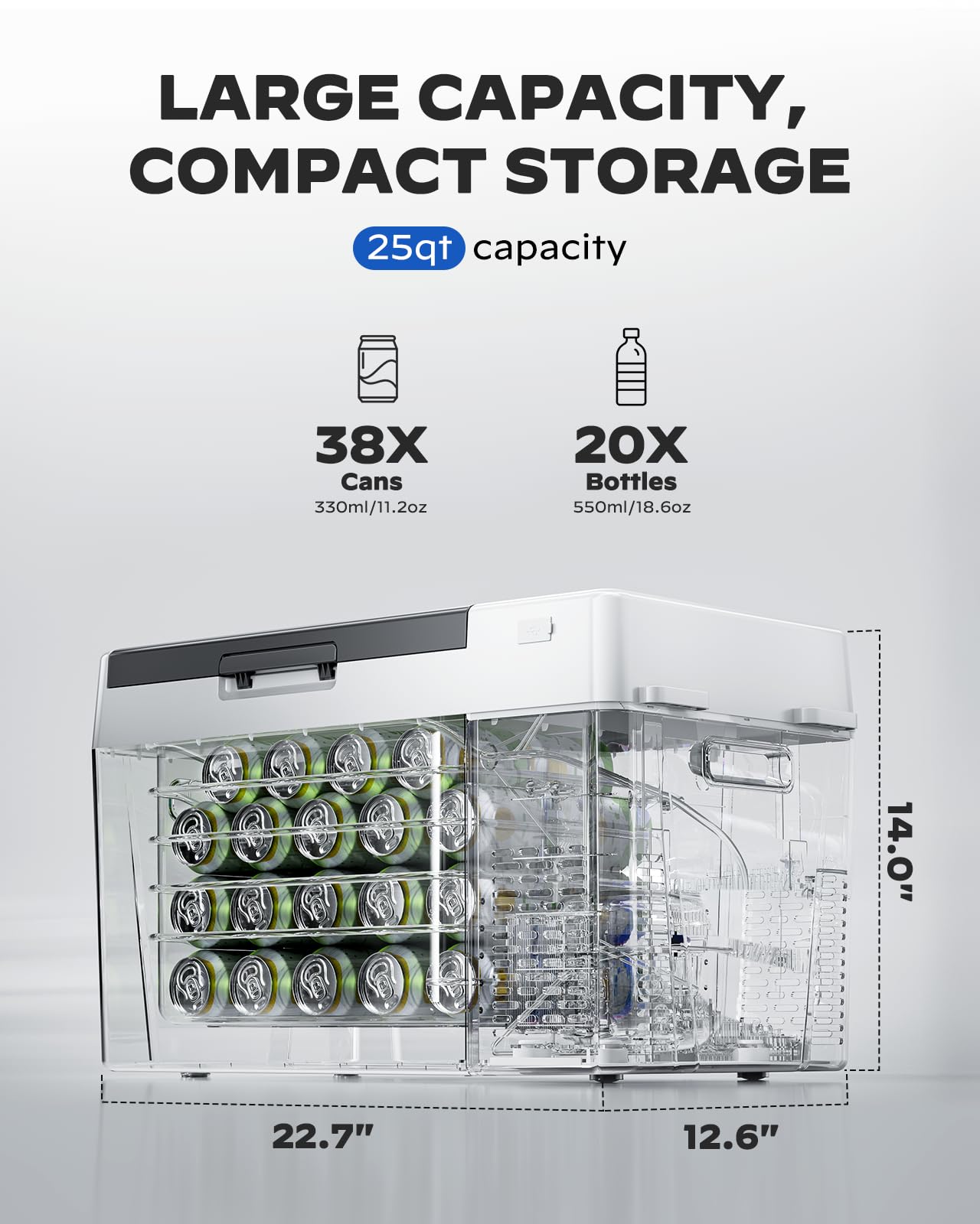 Marsail 12V Car Fridge 25QT Portable Freezer -4°F to 68°F, Compressor Cooler for Camping Travel Truck RV Home, Efficient Cooling & ECO Mode, Black