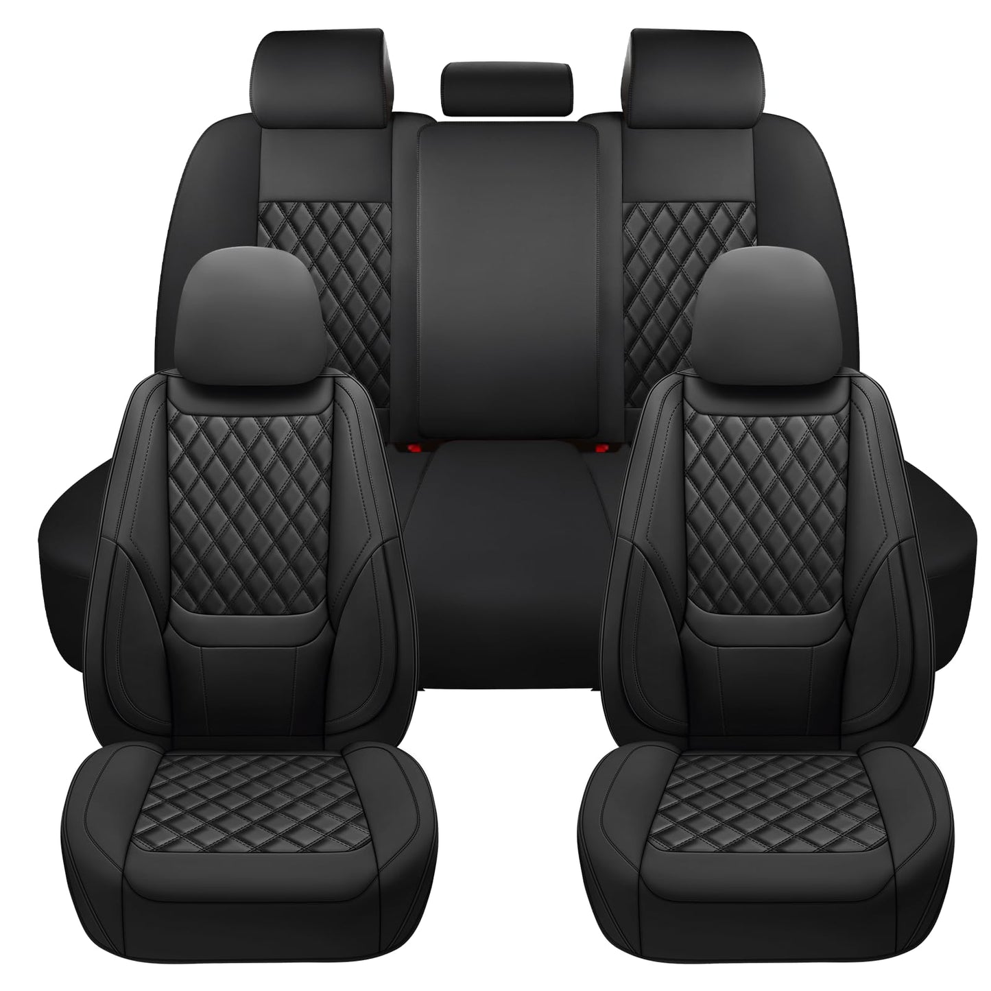 CHOCMONS Car Seat Covers Full Set,Universal Fit for Cars,SUVs,Trucks,and Sedans with 5 Seats,Faux Leather Car Seat Cushion Compatible with Airbags,Waterproof Car Seat Protector Black