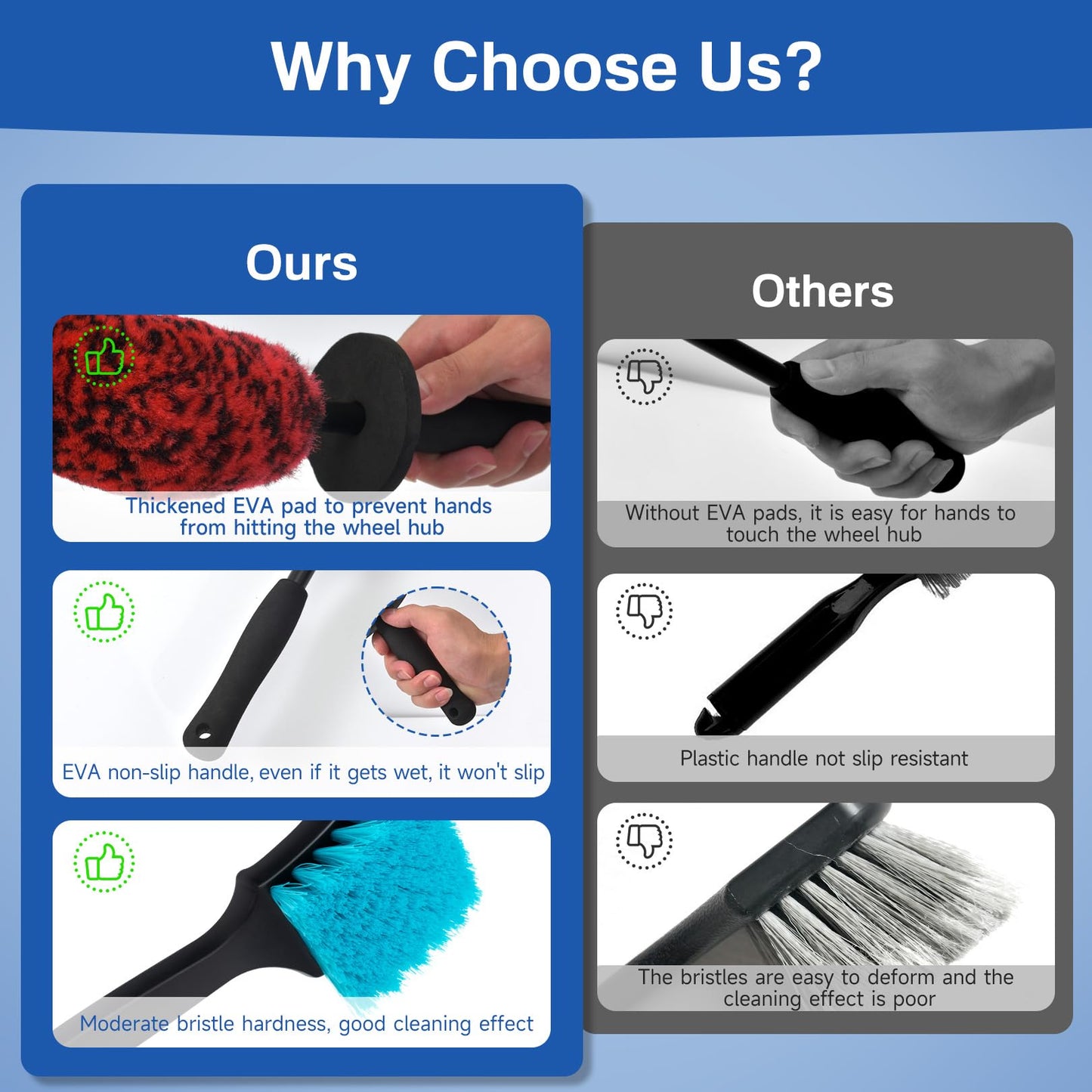 KLeXiC 4 Pack Wheel Tire Cleaning Brush Kit Cars Motorcycles RVs Trucks Rim Hub Ultra Soft Microfiber No Spatter 360 Bendable Synthetic Woolies Wash Vehicles Bristle Set