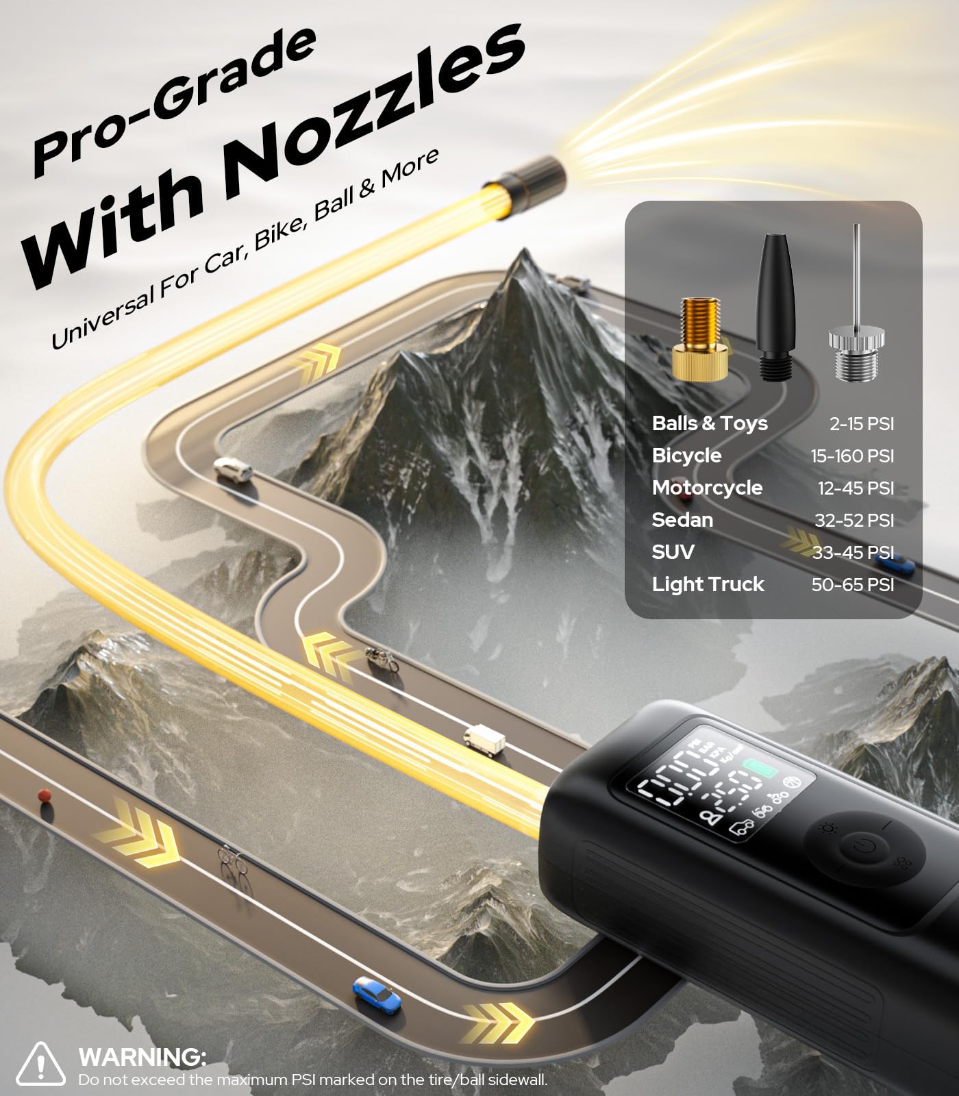 WARWOLF 160PSI Tire Inflator Portable Air Compressor - Fast Air Pump for Car Tires: SUV, Light Truck, Motorcycle, Bike, with Auto Shut-Off, Digital Gauge, 12V Car Adapter, LED Light