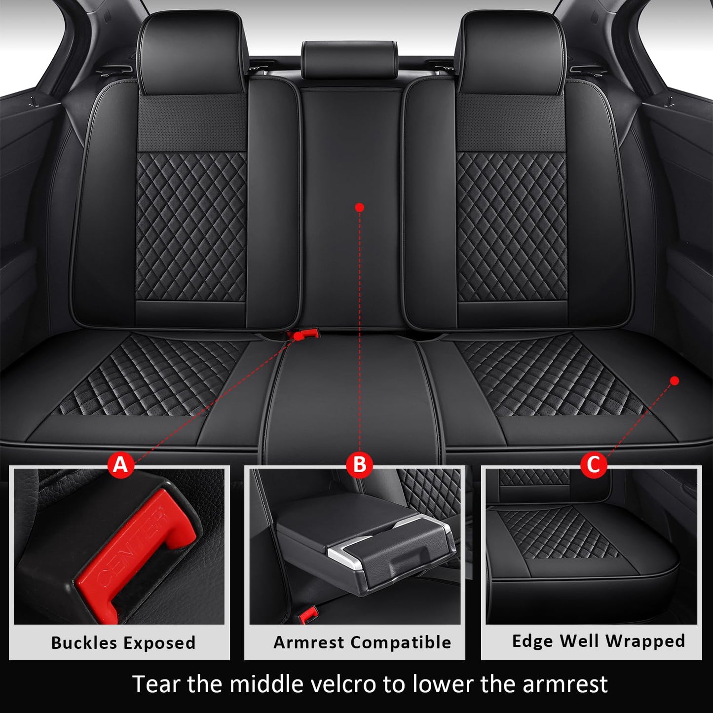 MIROZO Seat Covers Full Coverage,Waterproof Car Seat Covers Full Set Leather Car Seat Protector Automotive Seat Covers Universal Vehicle Cushion Cover Fit for Cars SUV Pick-up Truck(Black,Full Set)