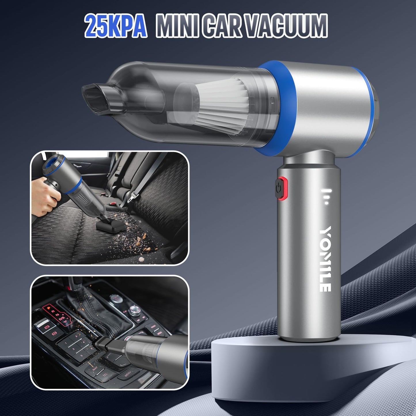 Mini Car Vacuum Cleaner, Upgraded 25KPa 120W Wireless Handheld Vacuum Cleaner, 9000mAh Rechargeable Battery, Portable Lightweight Air Blower, 210,000RPM Air Duster for Car, Office and Home Cleaning