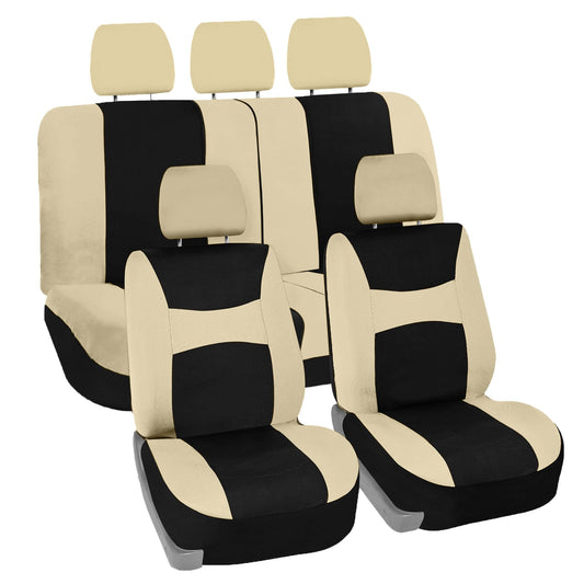 FH Group Car Seat Covers Full Set Cloth - Universal Fit, Automotive Seat Covers, Low Back Front Seat Covers, Airbag Compatible, Split Bench Rear Seat, Car Seat Cover for SUV, Sedan, Van Beige