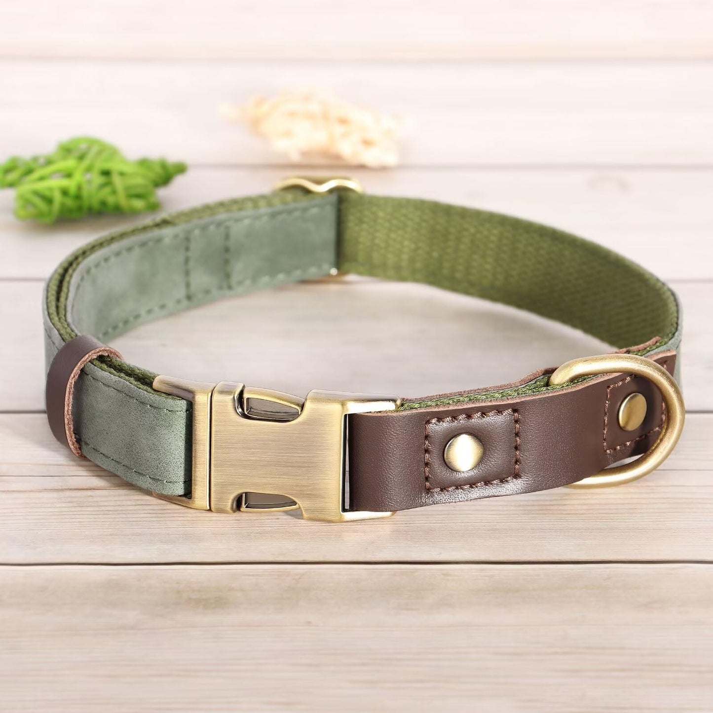 Didog Soft PU Leather Dog Collars for Small Dogs,Classic Adjustable Dog Collars with Quick Release Metal Buckle,Easy Clean and Comfortable with Nylon Lining,Green,S Neck 10-15"