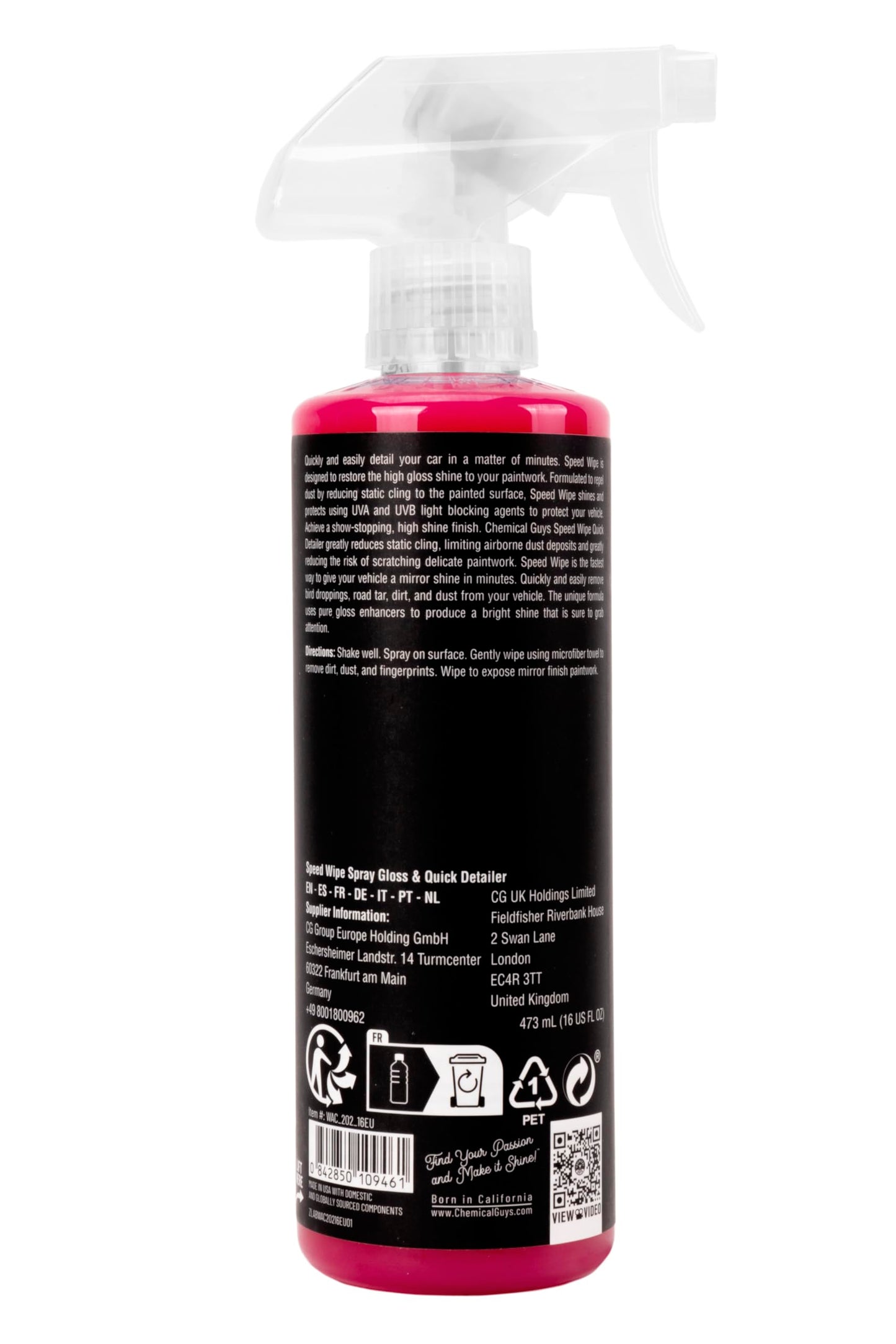 Chemical Guys WAC_202_16 Speed Wipe Quick Detailer, Safe for Cars, Trucks, SUVs, Motorcycles, RVs & More, 16 fl oz, Cherry Scent