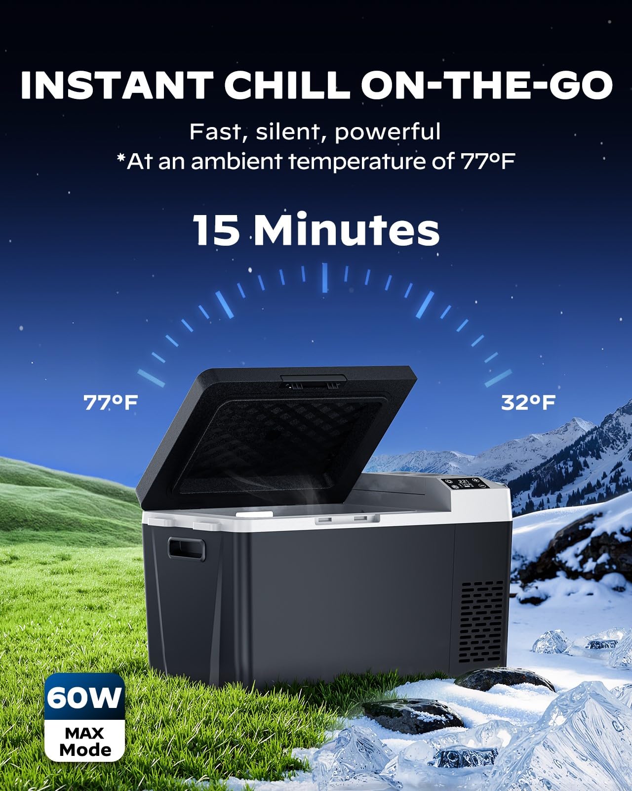 Marsail 12 Volt Car Refrigerator, 24QT Electric Cooler, Portable Car Fridge with Battery Power Option, 12/24V DC and 110-240V AC for Truck, RV, SUV, Travel, Camping, Road Trips -4°F to +68°F