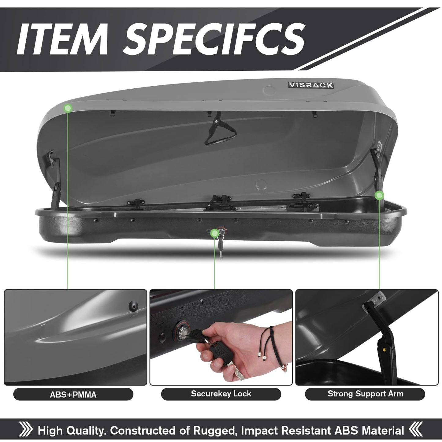 SENPUST Hard Shell Roof Cargo Carrier with Security Keys, Roof Box, Cargo Box, 56 (L) x 30 (W) x 13.7(H) Inches, 13 Cubic Feet (Tool-Free Install), Gray