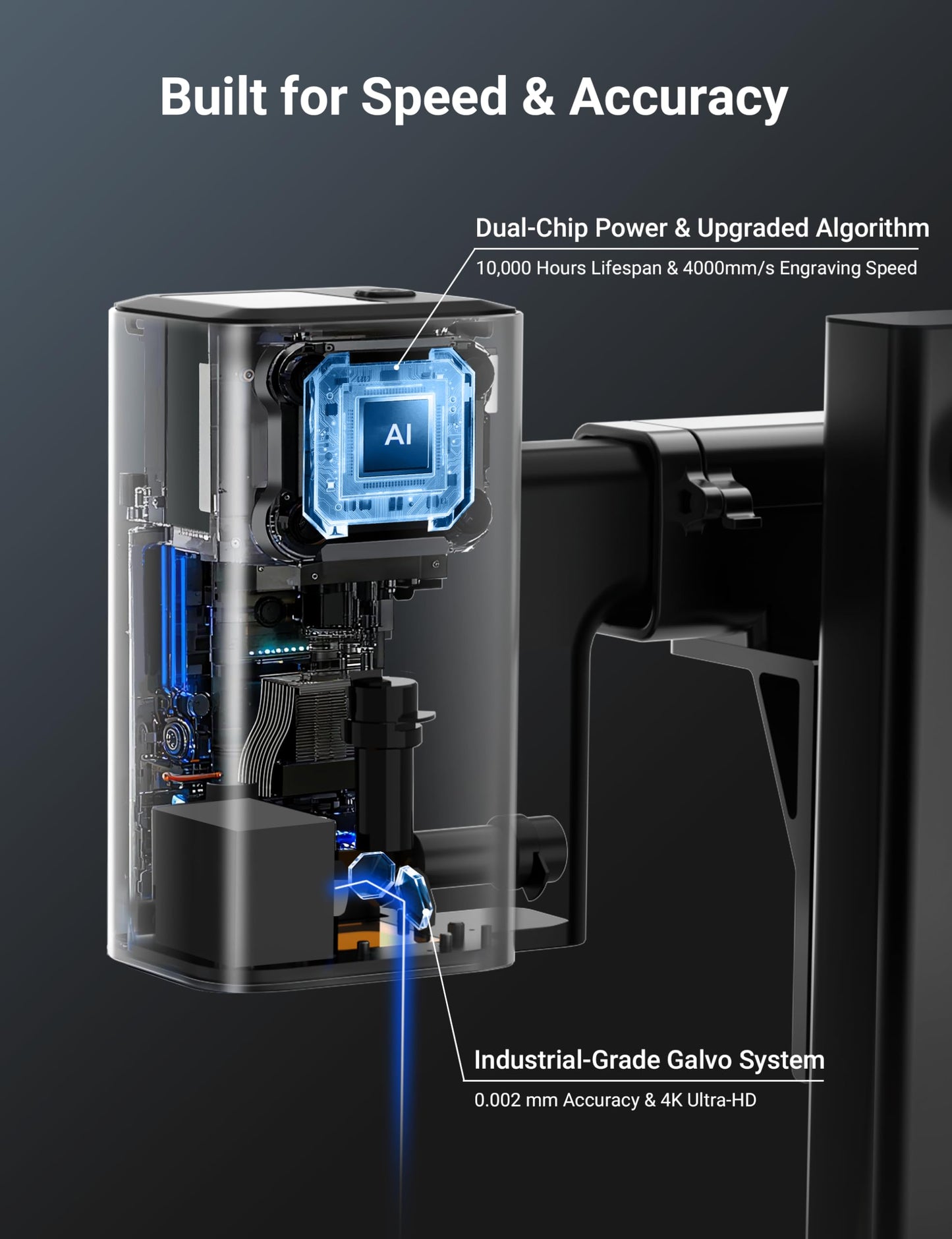 Sielux SL2 AI Laser Engraver Machine, Only 1.76 lbs, 4000mm/s Lightning Speed, Ultra HD Handheld Portable Laser Engraving Machine for Wood, Leather, Acrylic, Glass, Coated Metal and More (Trubo)