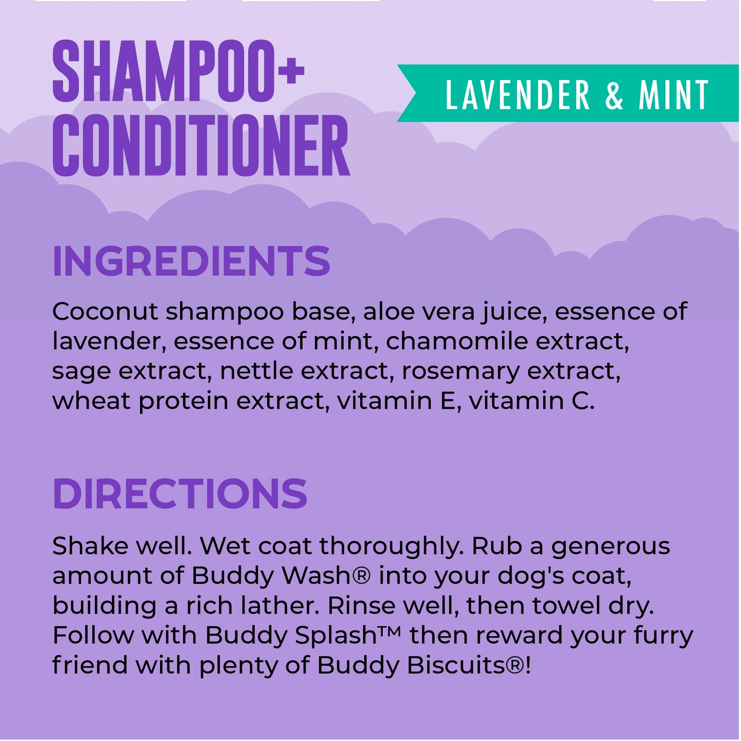 Buddy Grooming Wash 2 in 1 Dog Shampoo, Lavender & Mint, 16 oz. Bottle