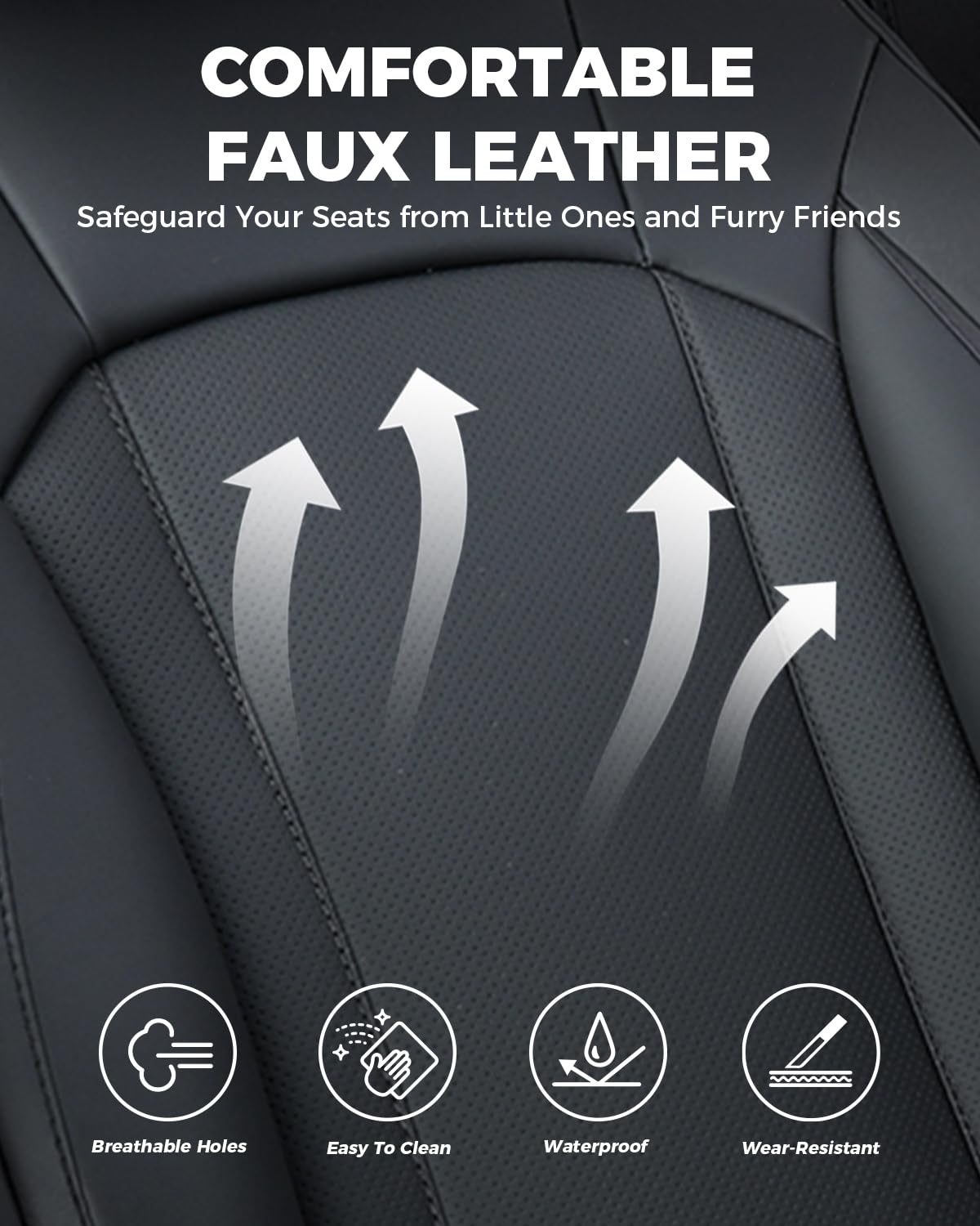 FREESOO Car Seat Covers Full Set - Faux Leather Universal Automotive Seat Covers Car Seat Cover Protectors Universal Fit for Most 5 Seats Cars Sedans Trucks SUVs with Breathable Waterproof Black