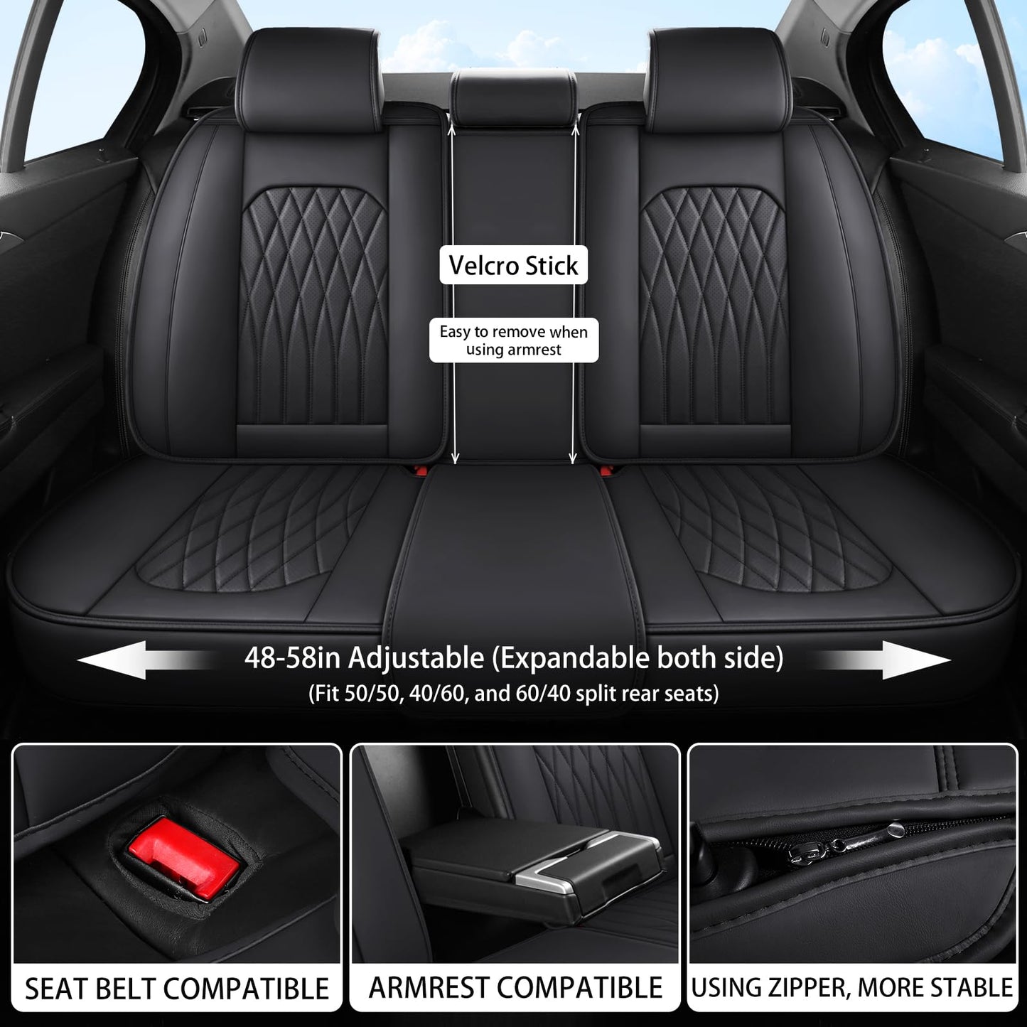 WELLDO Car Seat Covers Full Set, Leather Seat Covers for Cars, Car Seat Protector Waterproof, Non-Slip Car Interior Covers Full Set Universal Automotive Seat Covers for Most Cars SUVs, Black