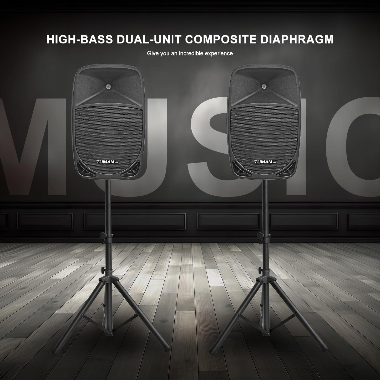 12inch PA Speaker System, 1000W High Powered Bluetooth Compatible Active + Passive Pair Outdoor Sound Speakers, Outdoor Karaoke Machine，FM Radio, Remote Control, 2 Speaker Stand, Supports SD Card/USB