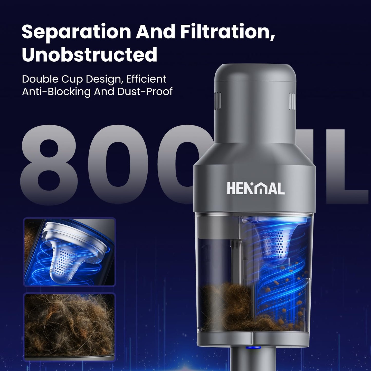 HENMAL 650W Cordless Vacuum Cleaner, 45KPA Suction Power, 70-Minute Runtime, Handheld & Foldable Design, Ideal for Pet Hair, Carpets, Hardwood & Bare Floors – Premium Home Cleaning Solution