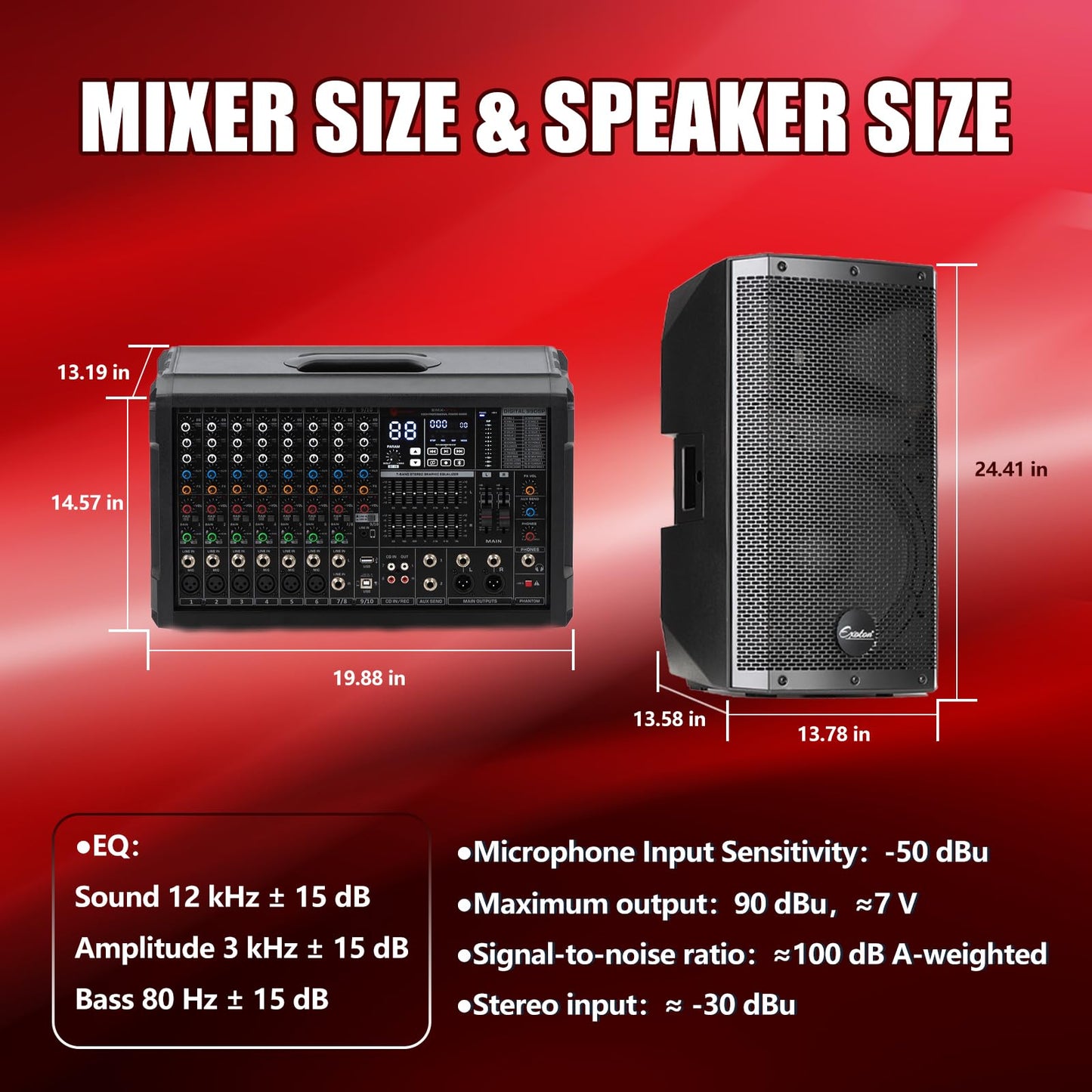 EXOTON EXOTON MX-P12 PA System with 2x12 Speakers, 10-Channel Mixer & Mic |Professional High-Powered Bluetooth PA System for Weddings, Concerts, Large Parties