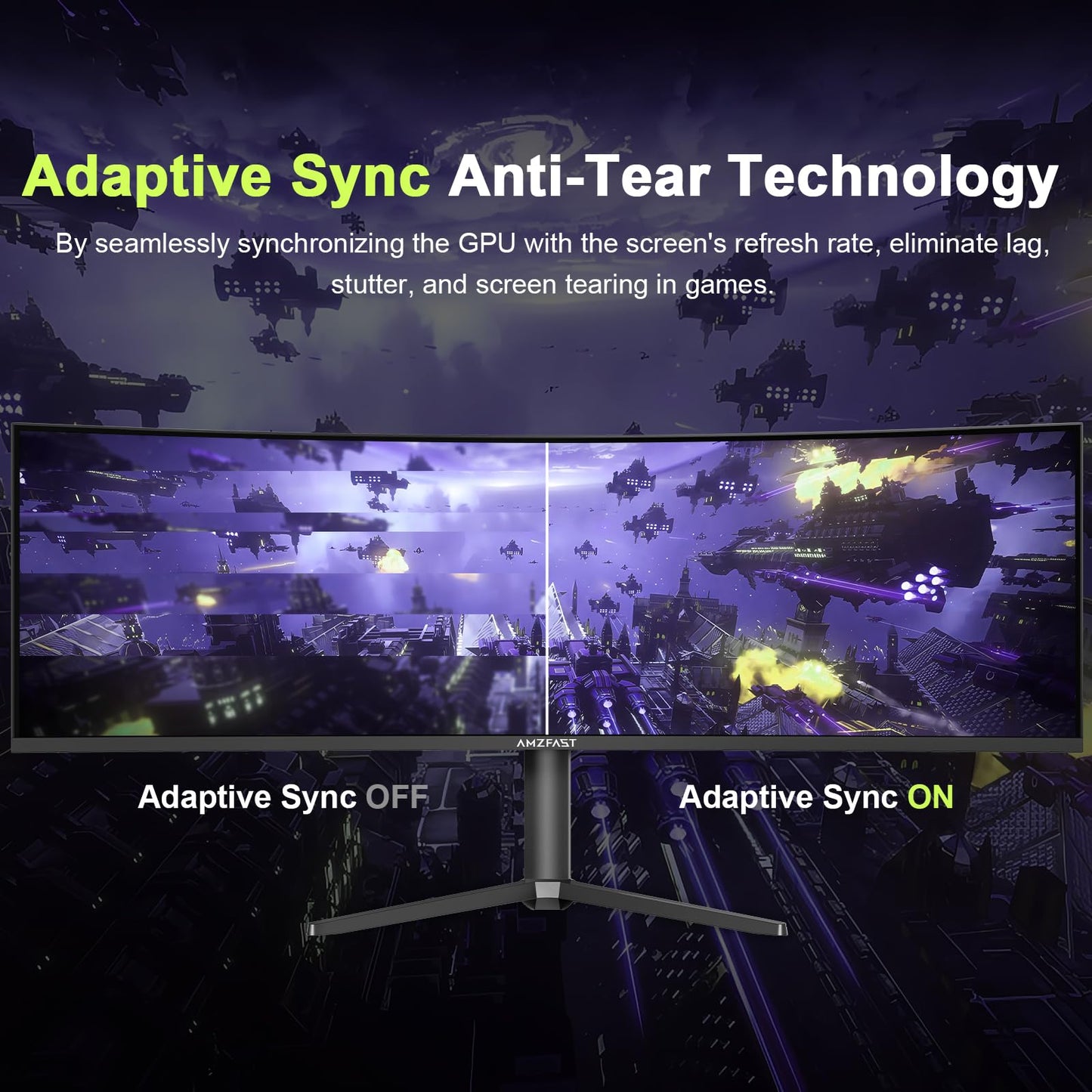 Amzfast 49 Inch Curved Monitor 120Hz DQHD 5120x1440p Ultrawide Gaming Monitor, 120% sRGB, 3000:1, 1ms, HDR, Adaptive Sync, PIP/PBP, Low Blue Light, HDMI 2.0/DP 1.4, VESA 75x75, AMZG49C7U