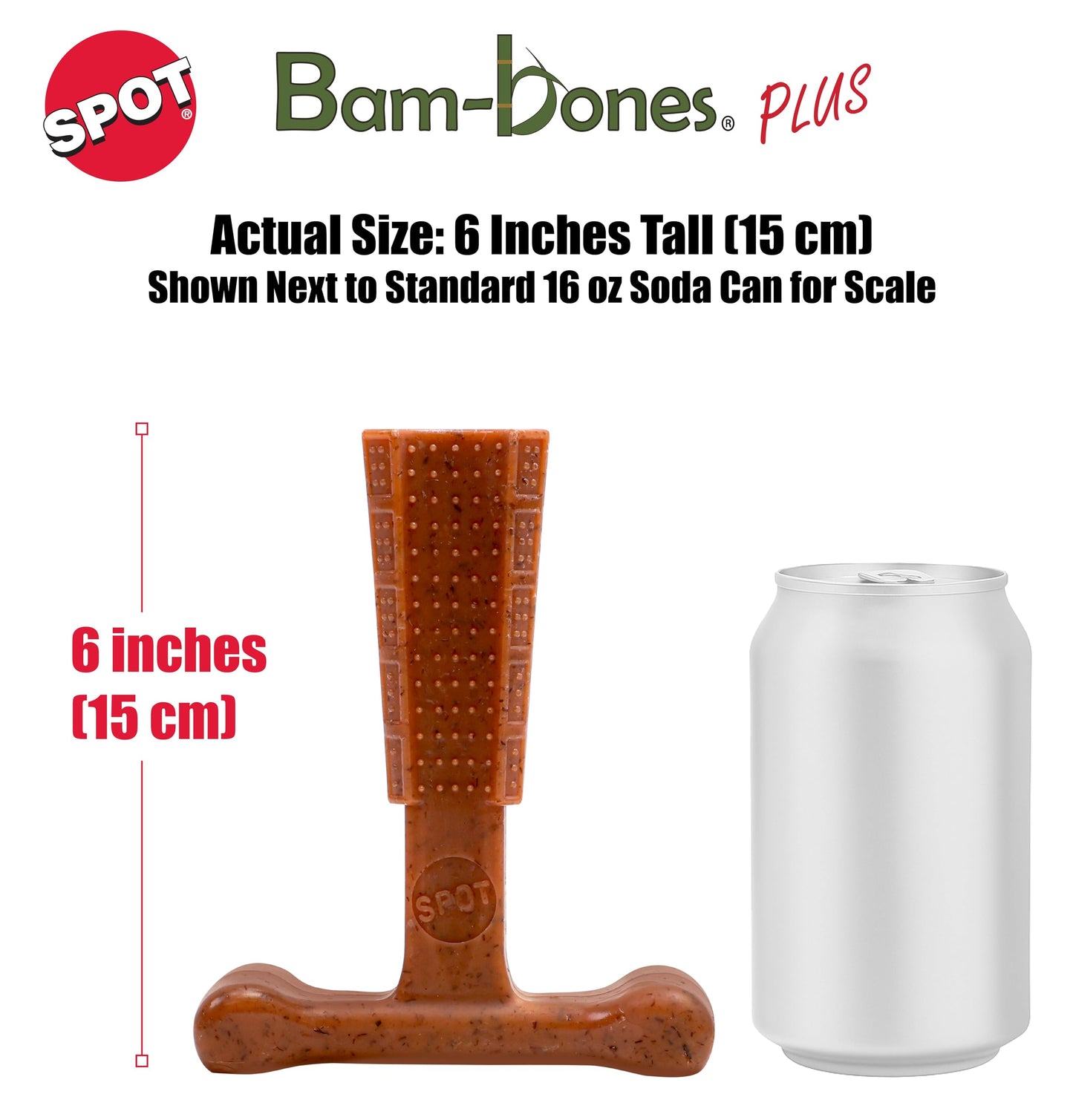SPOT Bam-Bones Plus T-Bone, Bamboo Fiber & Nylon Dog Chew, Durable for Aggressive Chewers, Non-Splintering, for Adult Dogs & Teething Puppies Under 60lbs, 6in, Beef Flavor