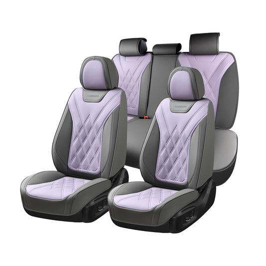 Coverado Car Seat Covers Full Set, Seat Covers for Cars, Waterproof Leather Automotive Seat Cover, Universal Car Interior Protectors Cushion for Most Cars Gray_Pruple