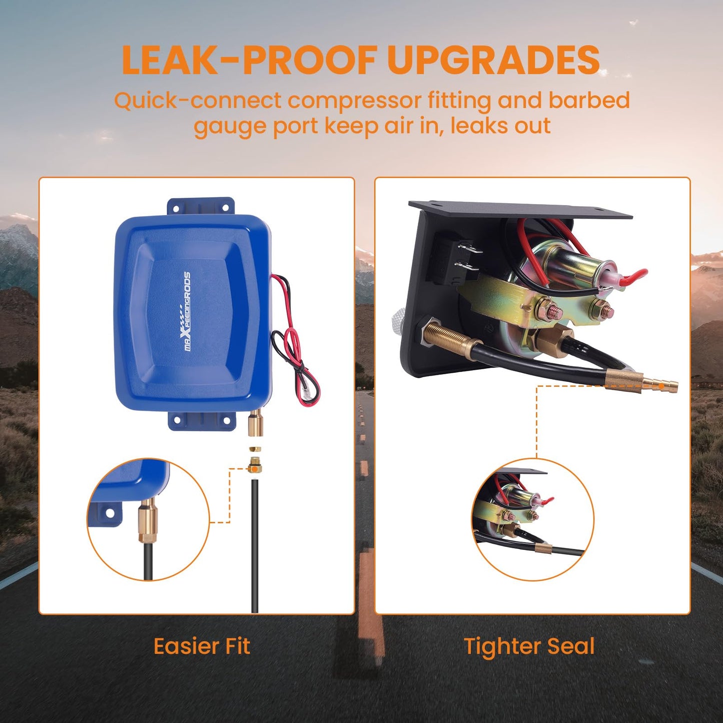 maXpeedingrods On Board Air Compressor System Universal Air Bag Compressor Kit with Gauge Air Line Fittings for Trucks Vans Blue