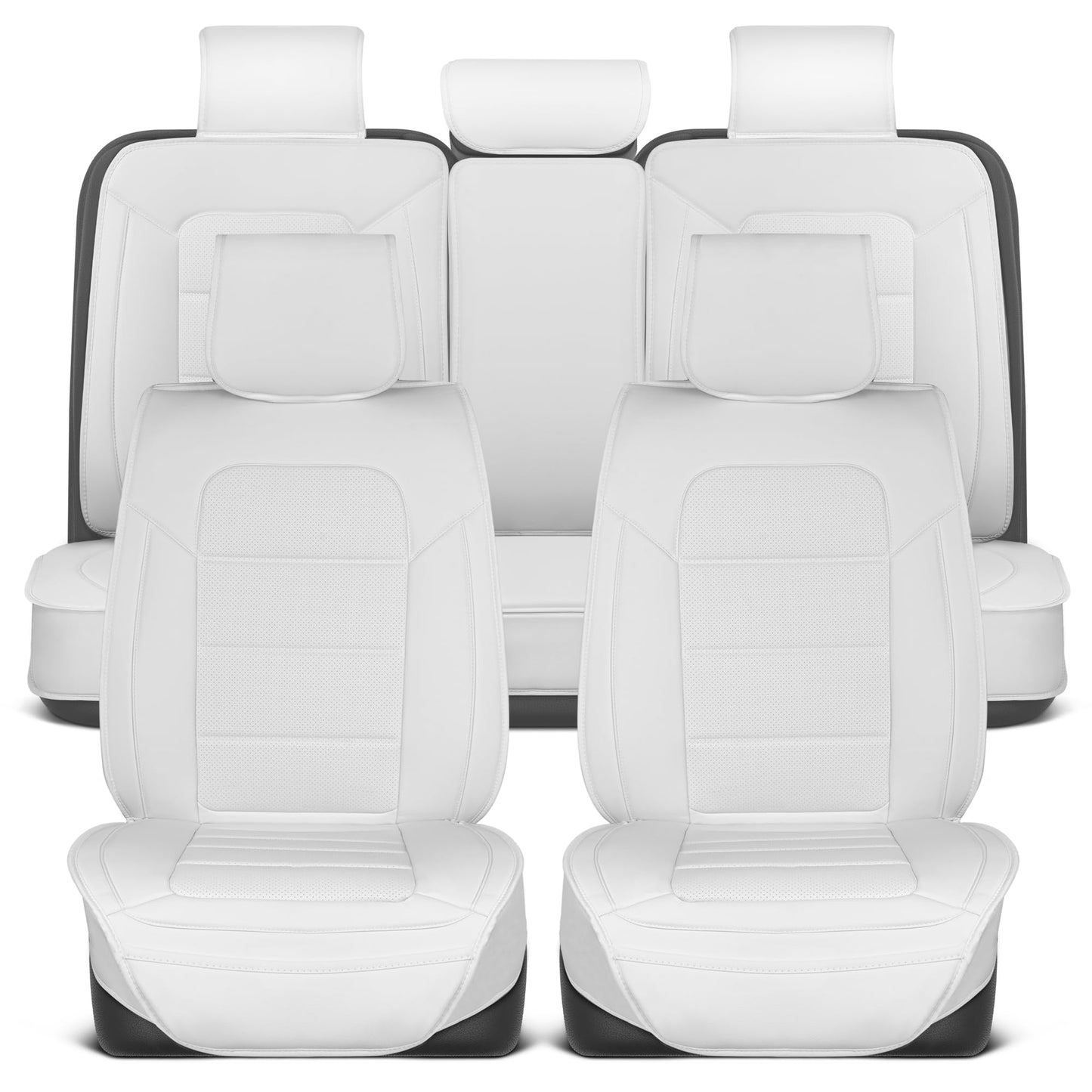 MotorBox Classic Edition Seat Covers, Full Set Faux Leather Seat Covers for Cars Trucks Vans SUV, Semi Custom Fit Car Seat Covers Front & Back Seats Covers, Automotive Interior Cover - White