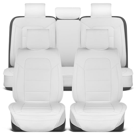 MotorBox Classic Edition Seat Covers, Full Set Faux Leather Seat Covers for Cars Trucks Vans SUV, Semi Custom Fit Car Seat Covers Front & Back Seats Covers, Automotive Interior Cover - White